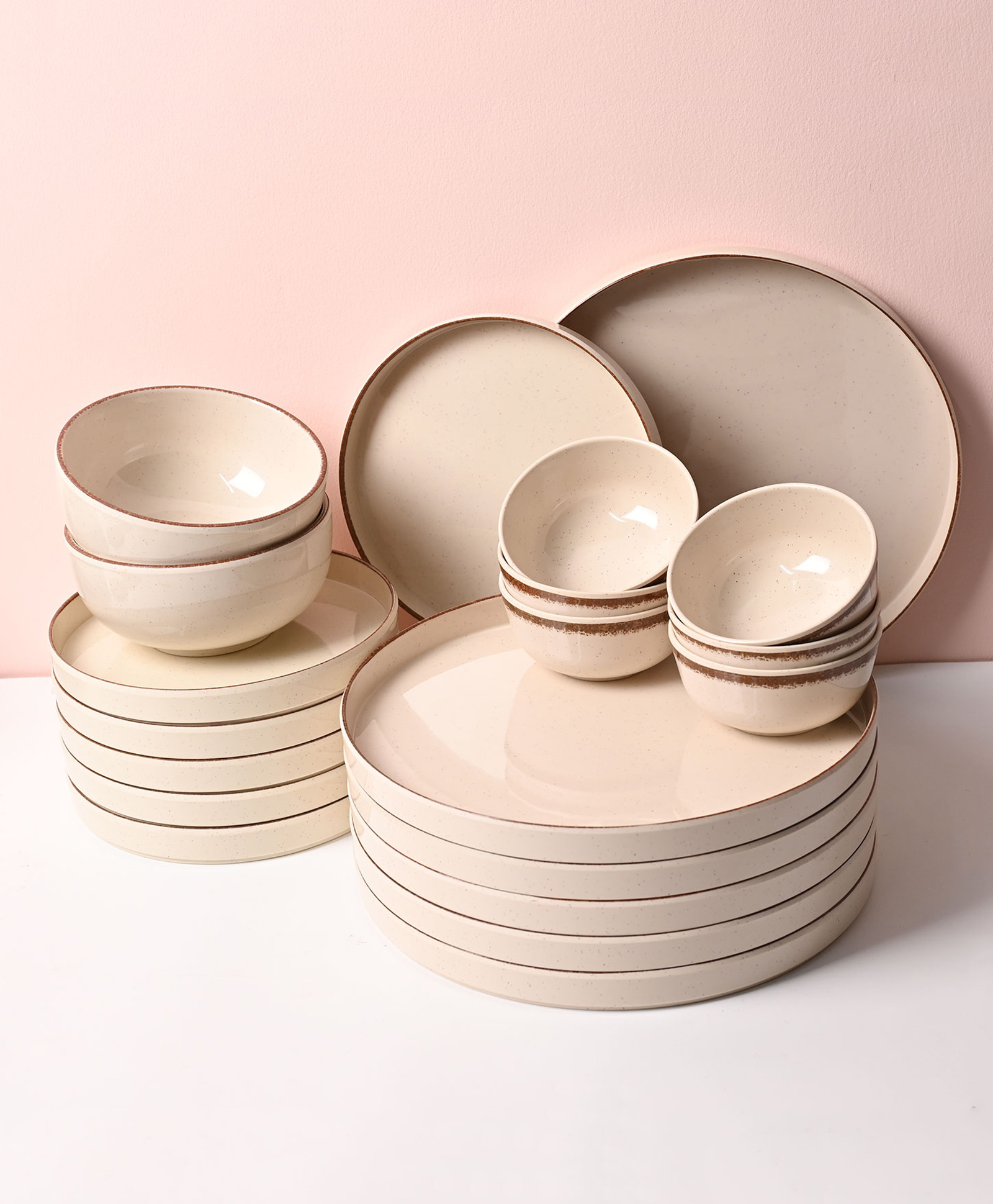 Von Casa Melamine Plato Dinner Set of 20 Pcs | Glossy Chocochip Cream Dinner Set-image-44