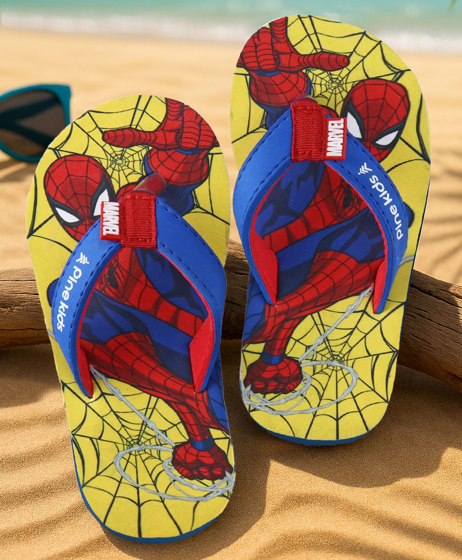 Pine Kids Marvel Slip On Flip Flops With Spiderman Print - Yellow & Blue-picture-15