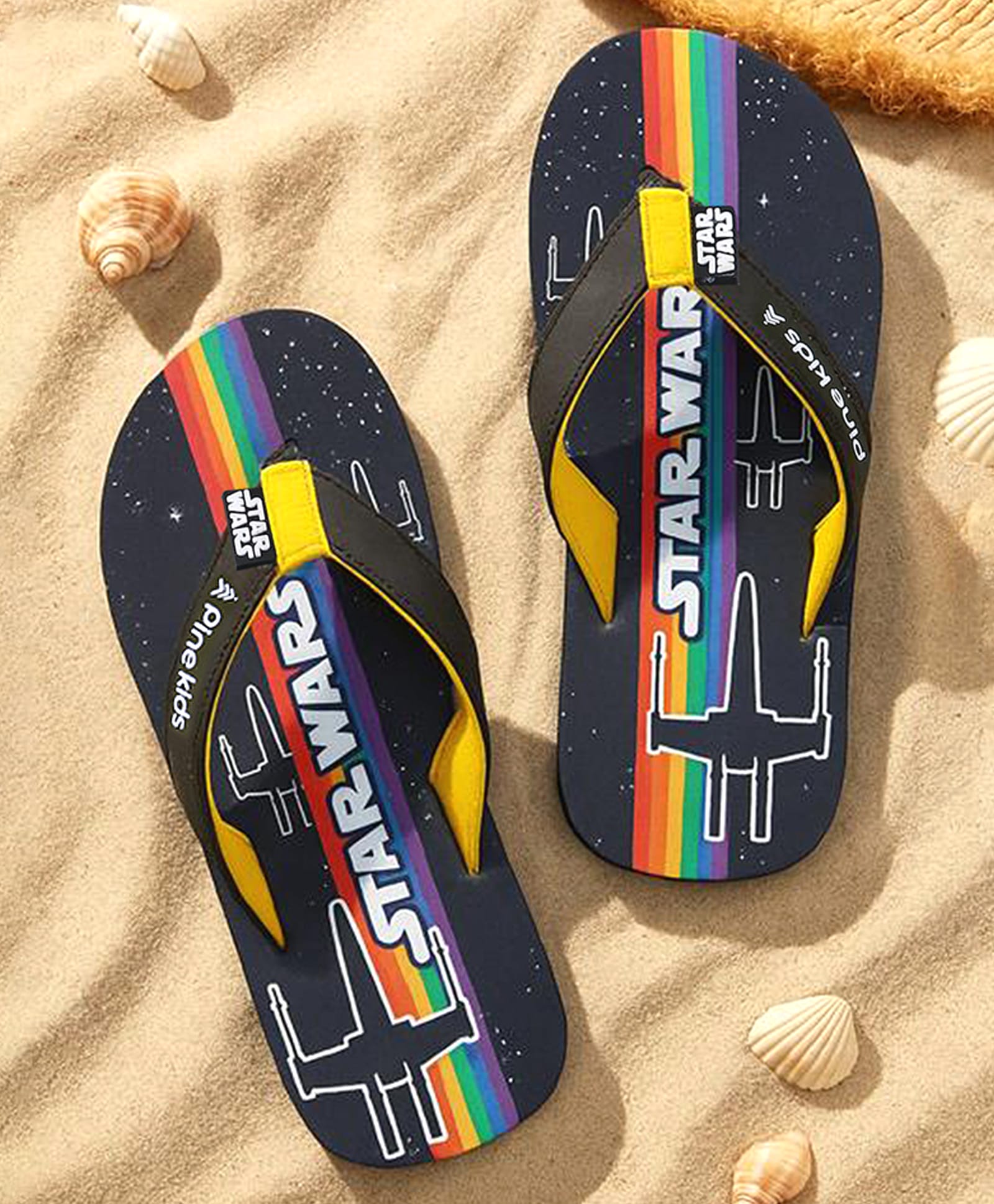 Pine Kids Lucas Slip On Flip Flops with Star War Print - Black-picture-14