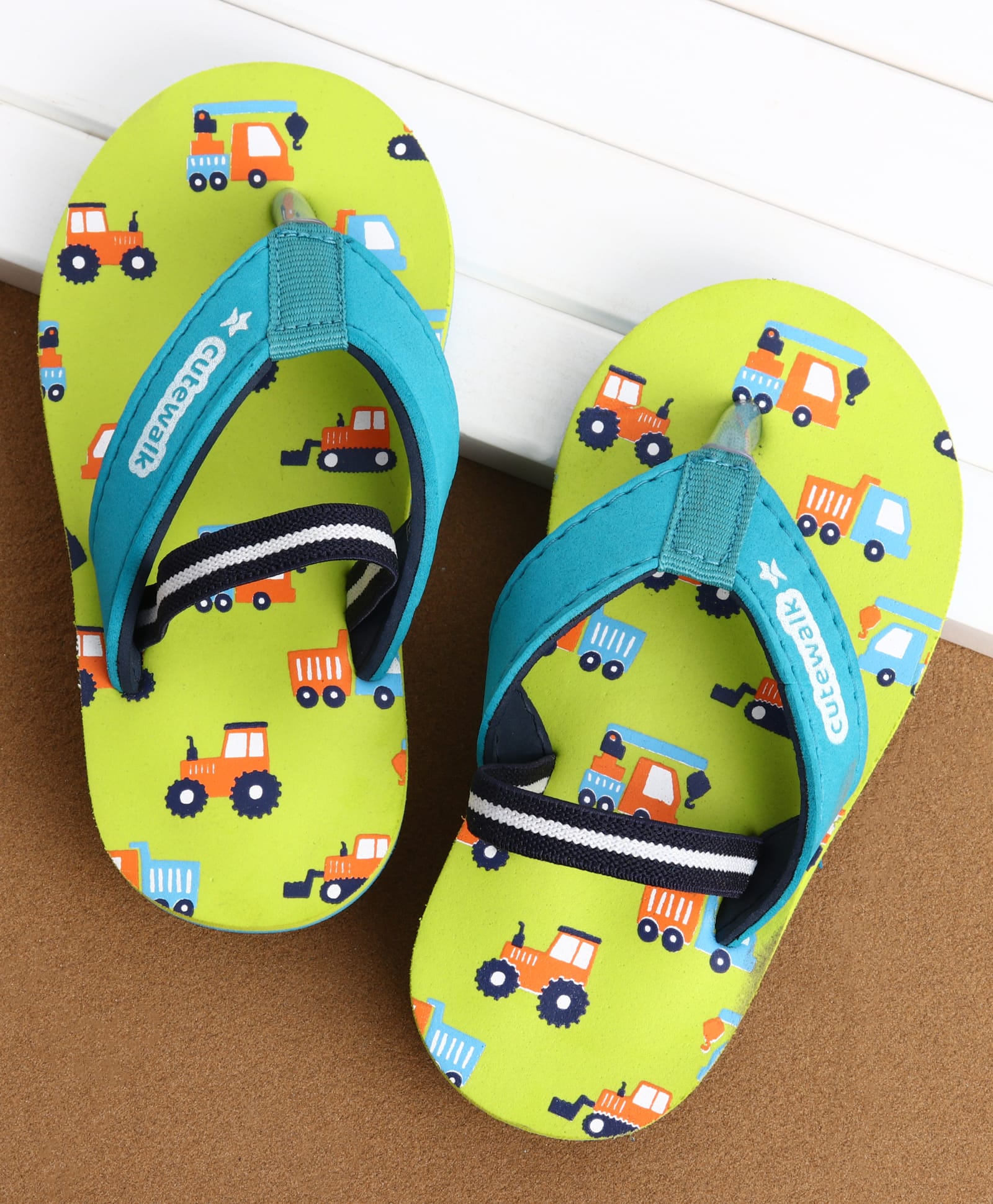 Cute Walk by Babyhug Casual Back Strap Slip On Flip Flops with Vehicle Print - Green-image-45