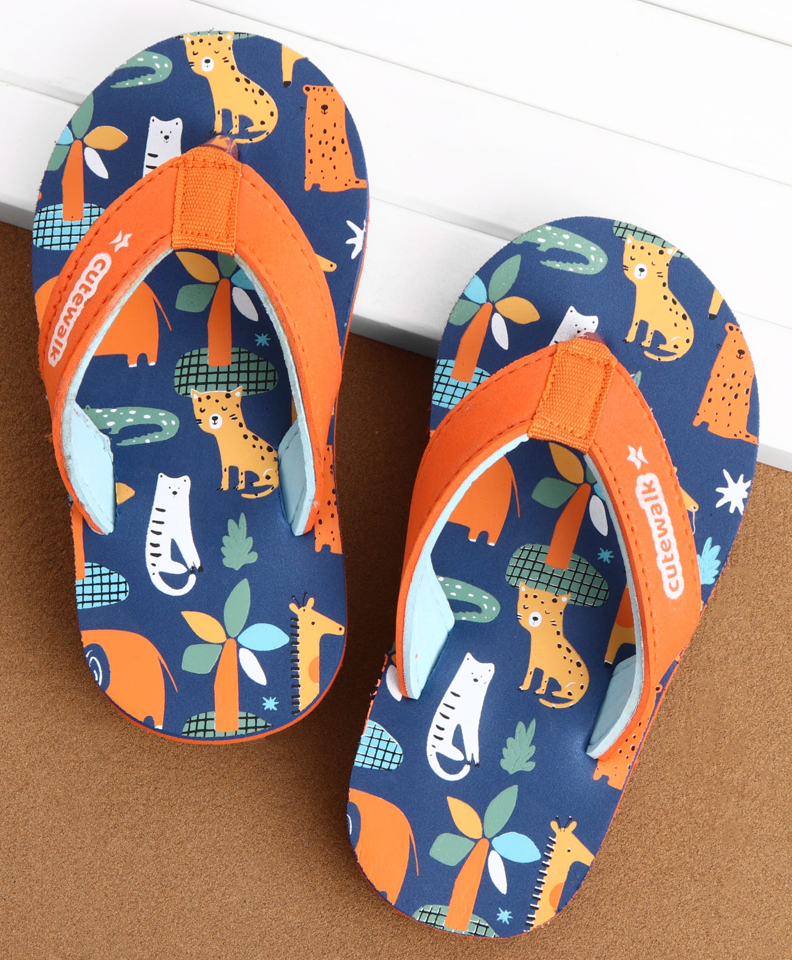 Cute Walk by Babyhug Casual Slip On Flip Flops with Animal Print - Blue & Orange-picture-22