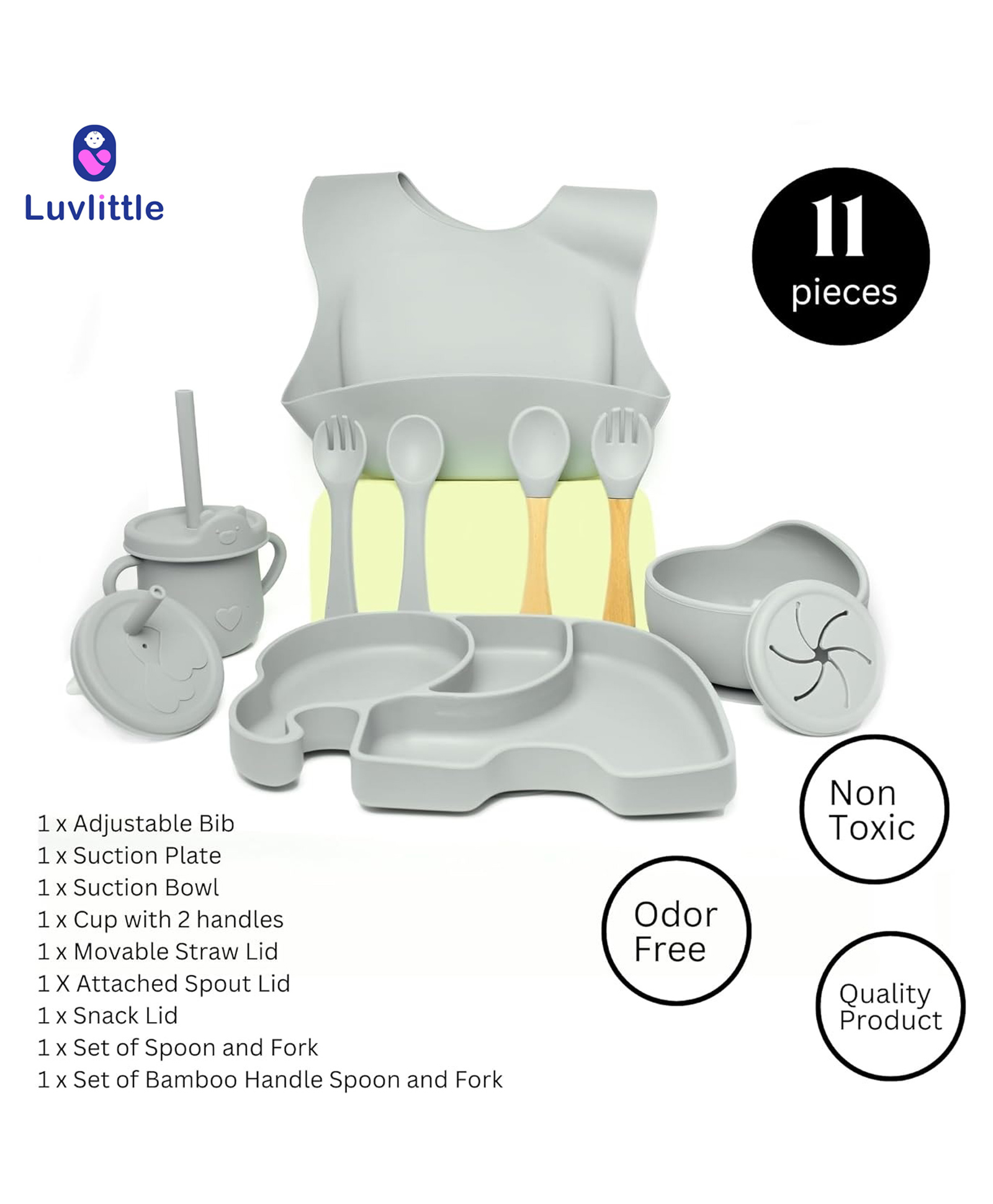LuvlittleBaby Feeding Set I 11 Piece Baby Dining Set I Baby Bowl and Spoon Set, Bib, Snack/Sipper Cup - Green-image-44