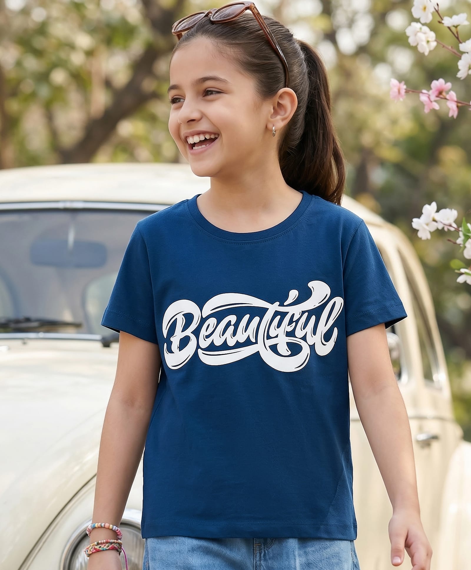 Pine Kids Cotton Knit Half Sleeves T-Shirt with Beautiful Text Print - Navy Blue-picture-13