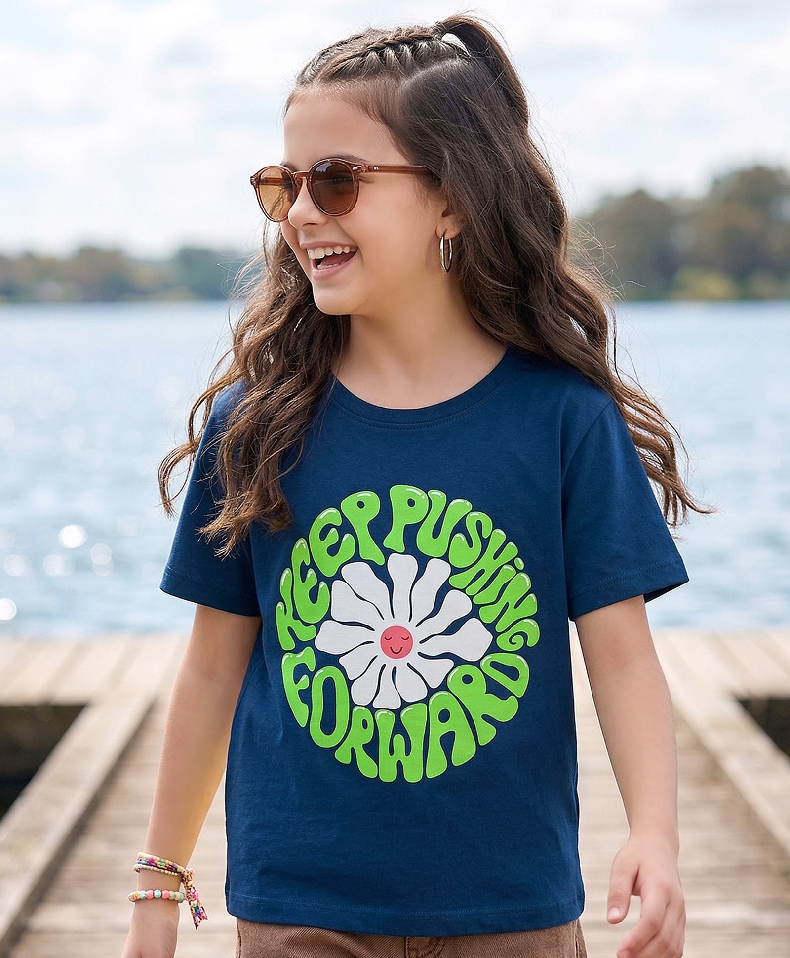 Pine Kids Cotton Knit Half Sleeves T-Shirt with Text Print - Navy Blue-picture-15