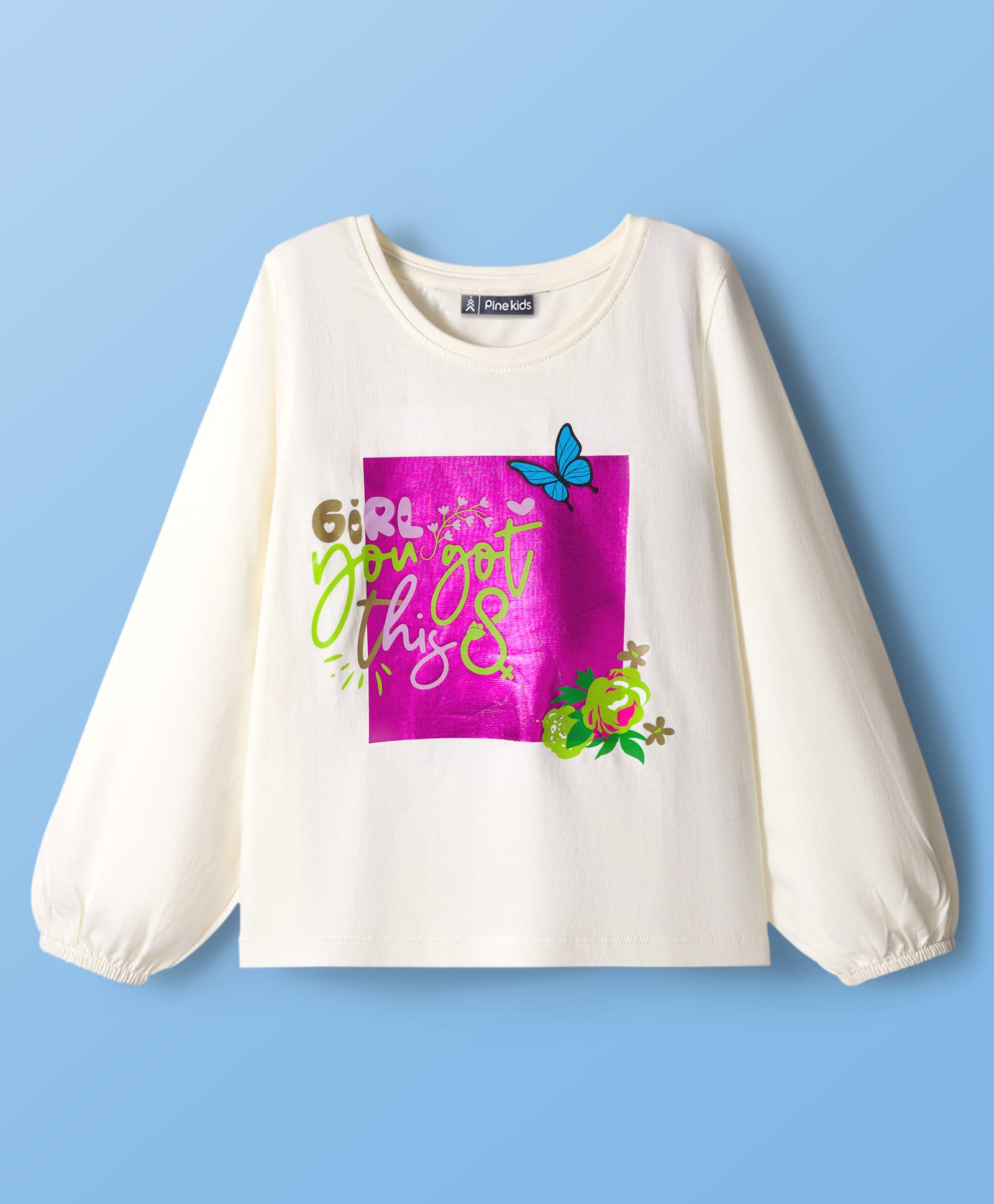 Pine Kids Cotton Knit Full Sleeves Top With Girl You Got This Text Print - White-picture-16