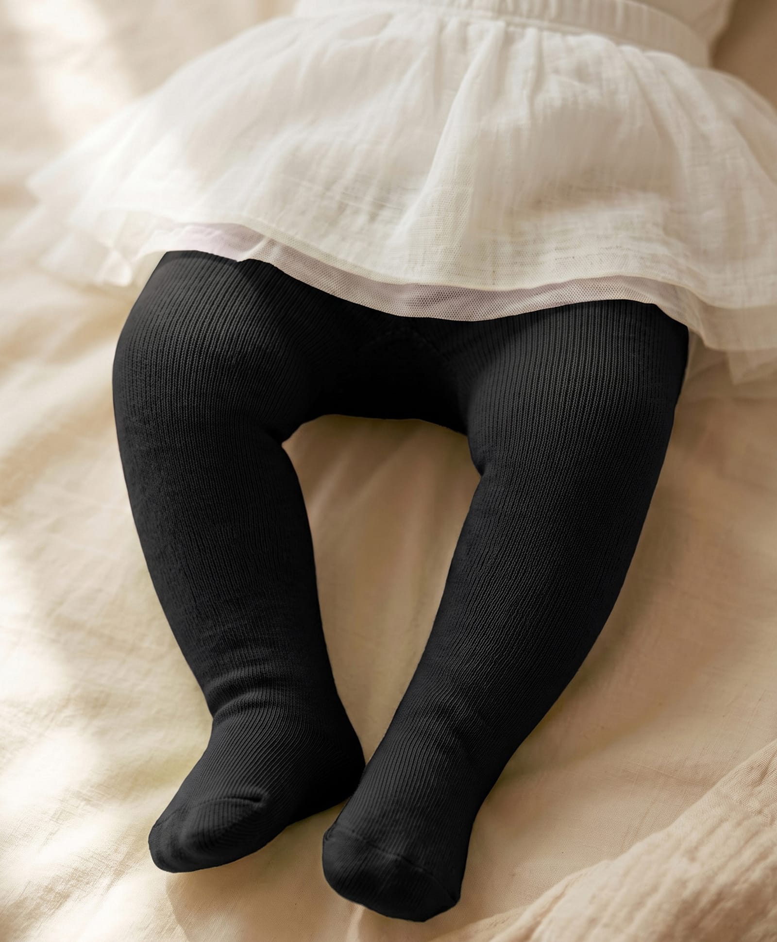 Cute Walk by Babyhug Knit Full Length Antibacterial Solid Colour Tights - Black-image-19