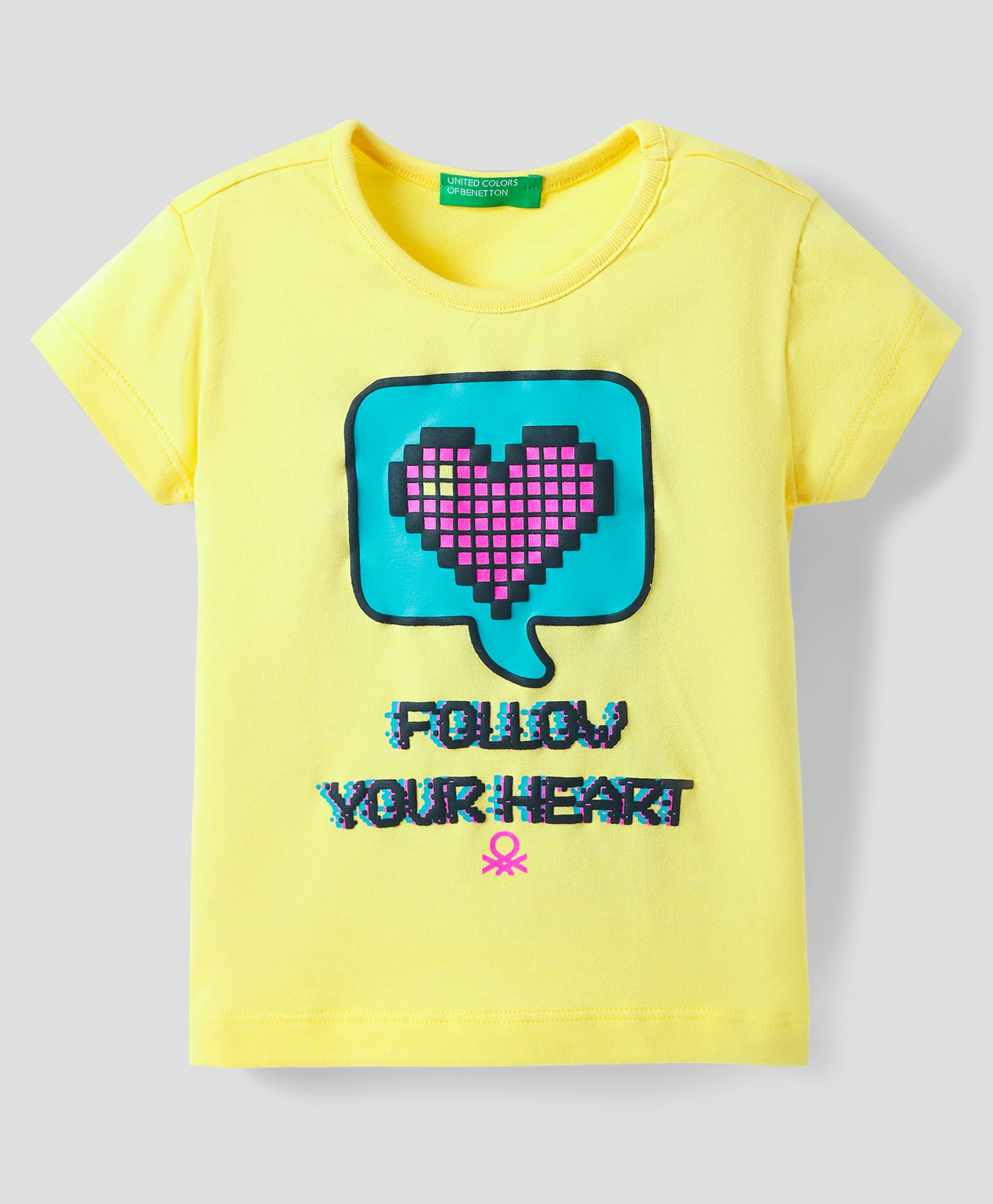 UCB Knit Half Sleeves T-Shirt with Follow Your Heart Text Print - Yellow-picture-18