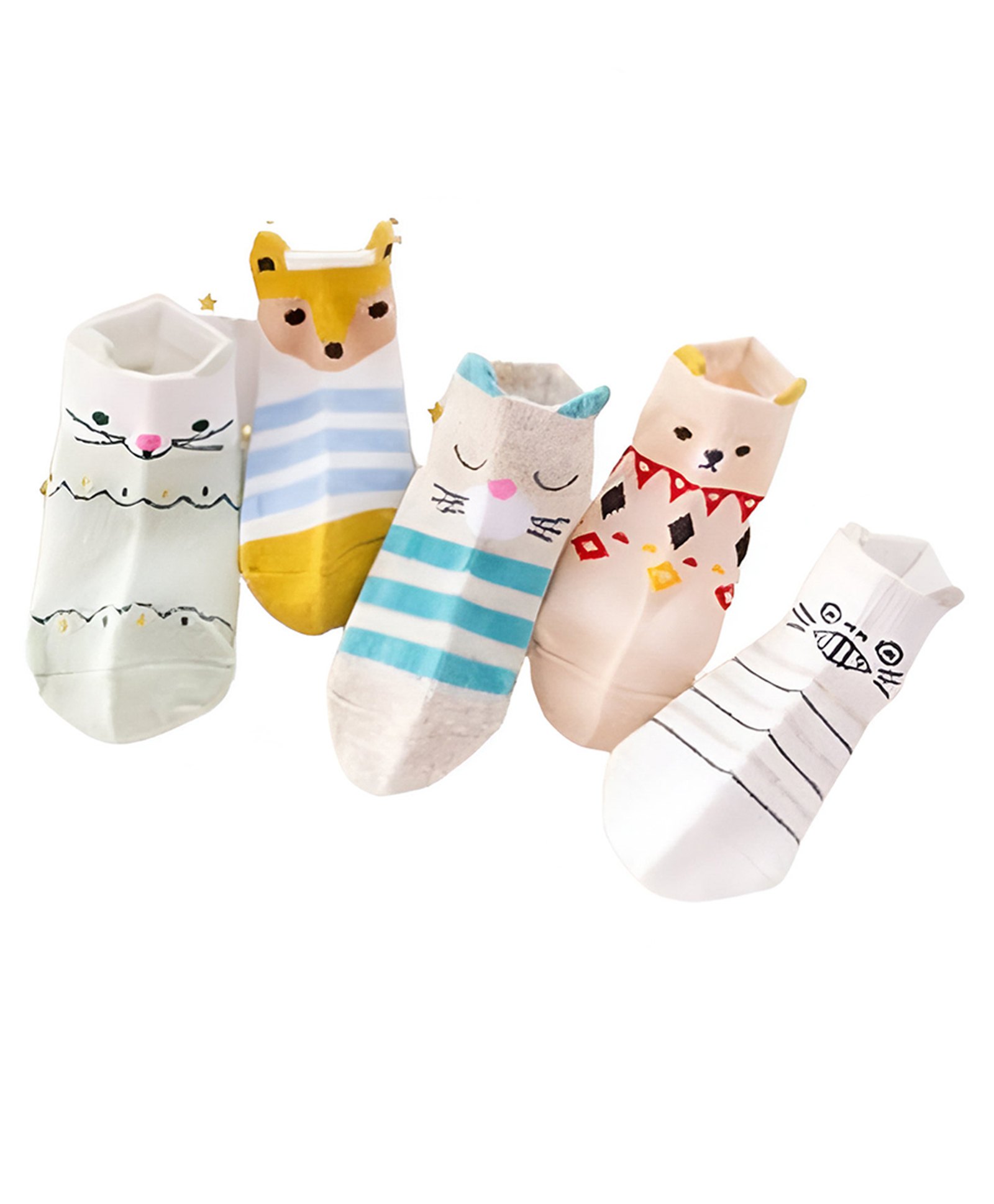MOMISY Cotton Pack Of 5 Baby Animals Printed & Striped Socks - Multi Colour-image-38