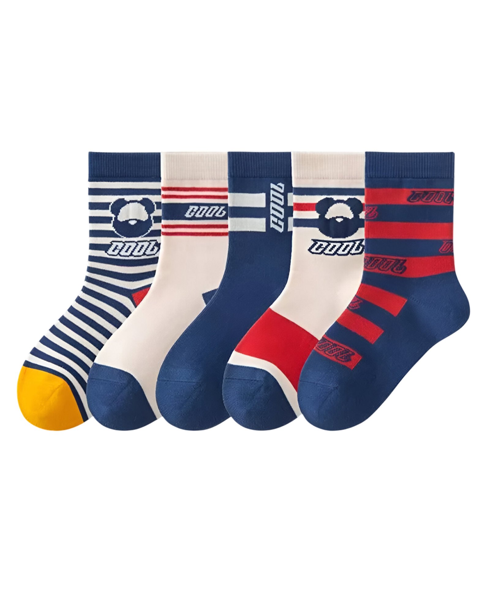 MOMISY Cotton Pack Of 5 Striped & Baby Bear Printed Socks - Multi Colour-image-30