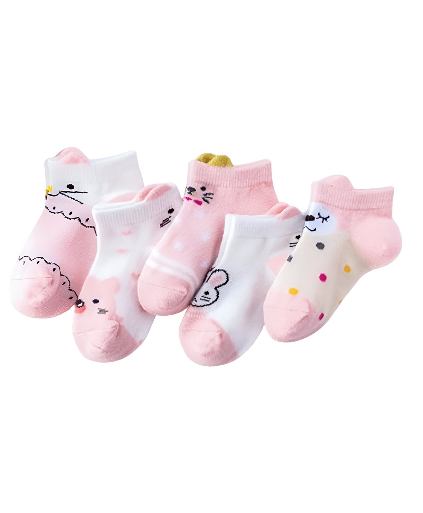MOMISY Cotton Pack Of 5 Baby Animals & Polka Dots Designed Socks - Multi Colour-picture-36