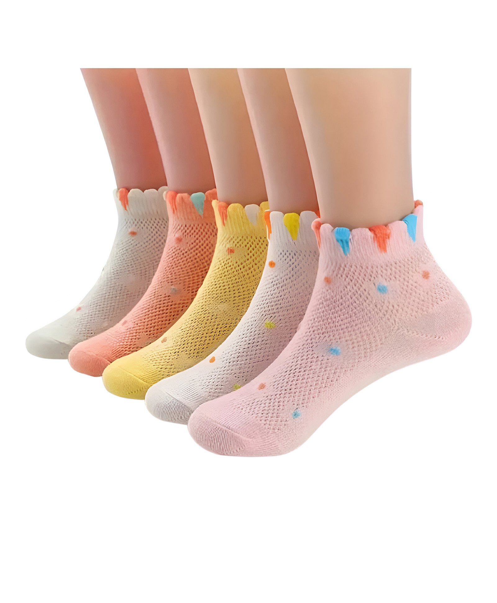 MOMISY Cotton Pack Of 5 Polka Dots Designed Socks - Multi Colour-picture-32