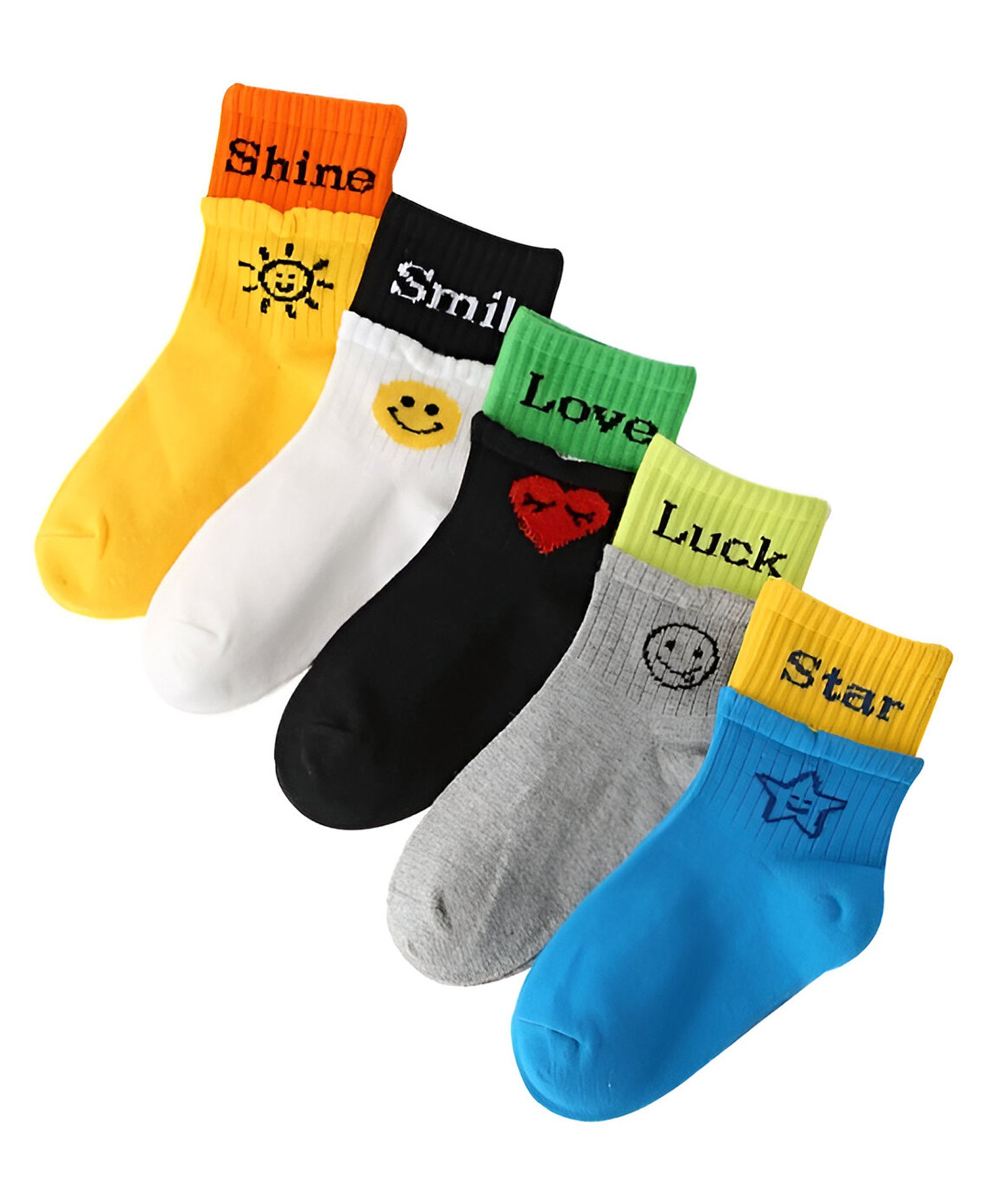MOMISY Cotton Pack Of 5 Heart & Typography Designed Socks - Multi Colour-picture-18