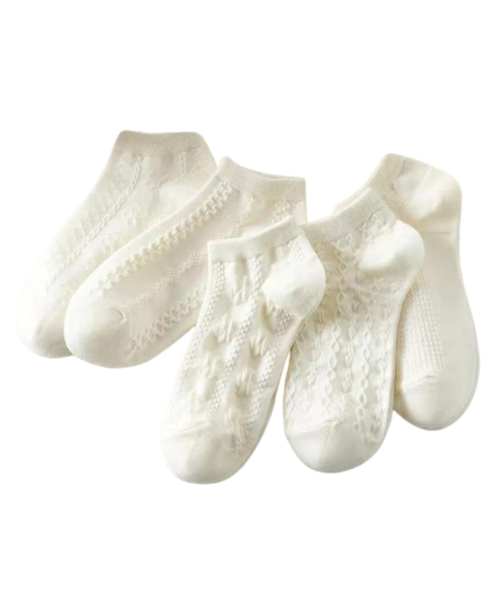 MOMISY Cotton Pack Of 5 Floral & Cable Knit Embroidered Socks - White-picture-39