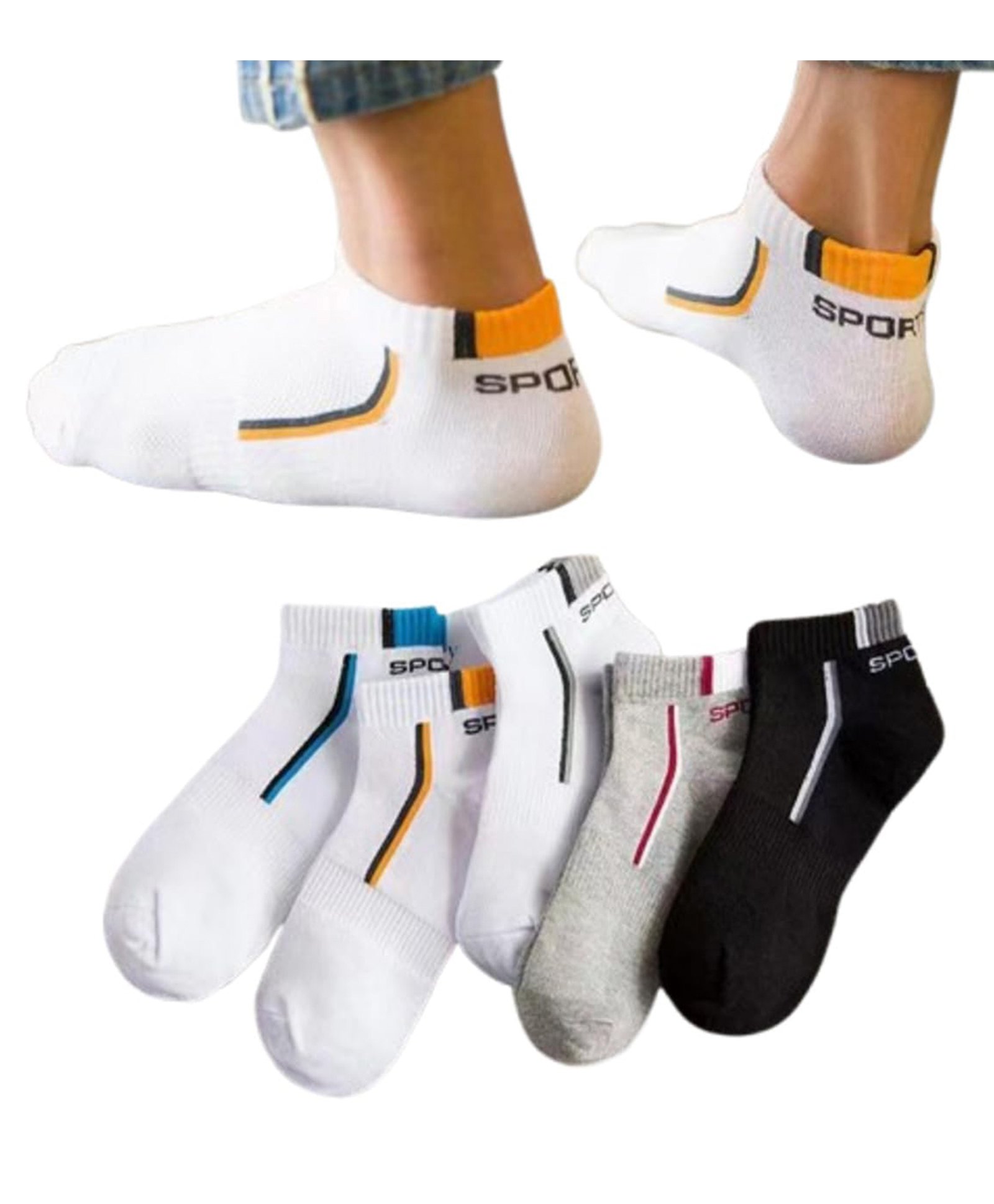 MOMISY Cotton Pack Of 5 Sport Text Designed Socks - Multi Colour-picture-10