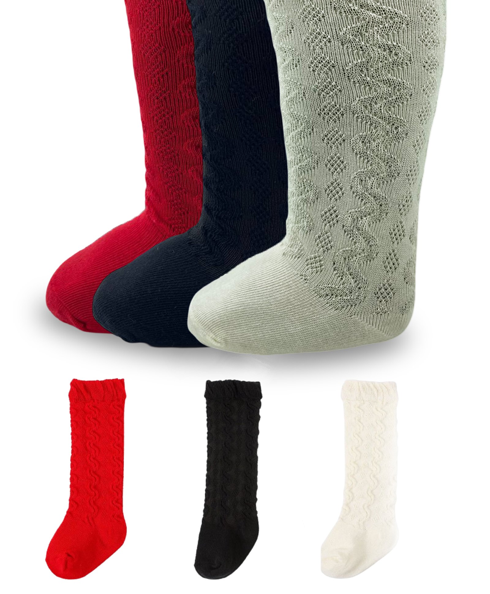 MOMISY Cotton Pack Of 3 Chevron Designed Socks - Red Black & Off White-picture-3