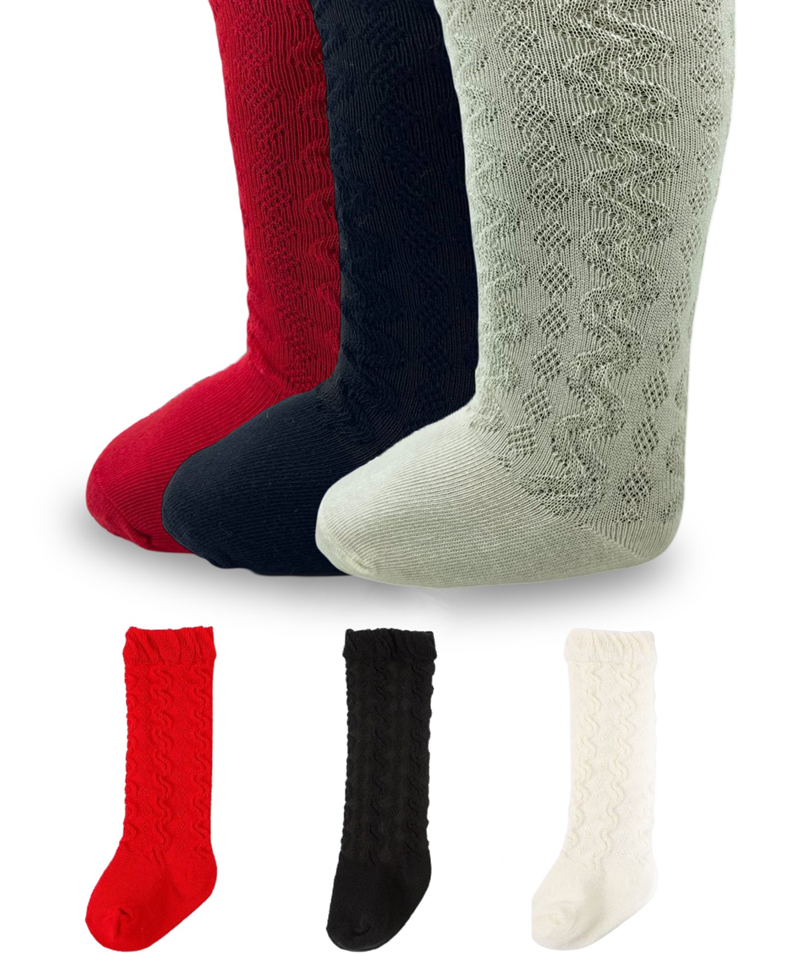 MOMISY Cotton Pack Of 3 Chevron Designed Socks - Red Black & Off White-image-23