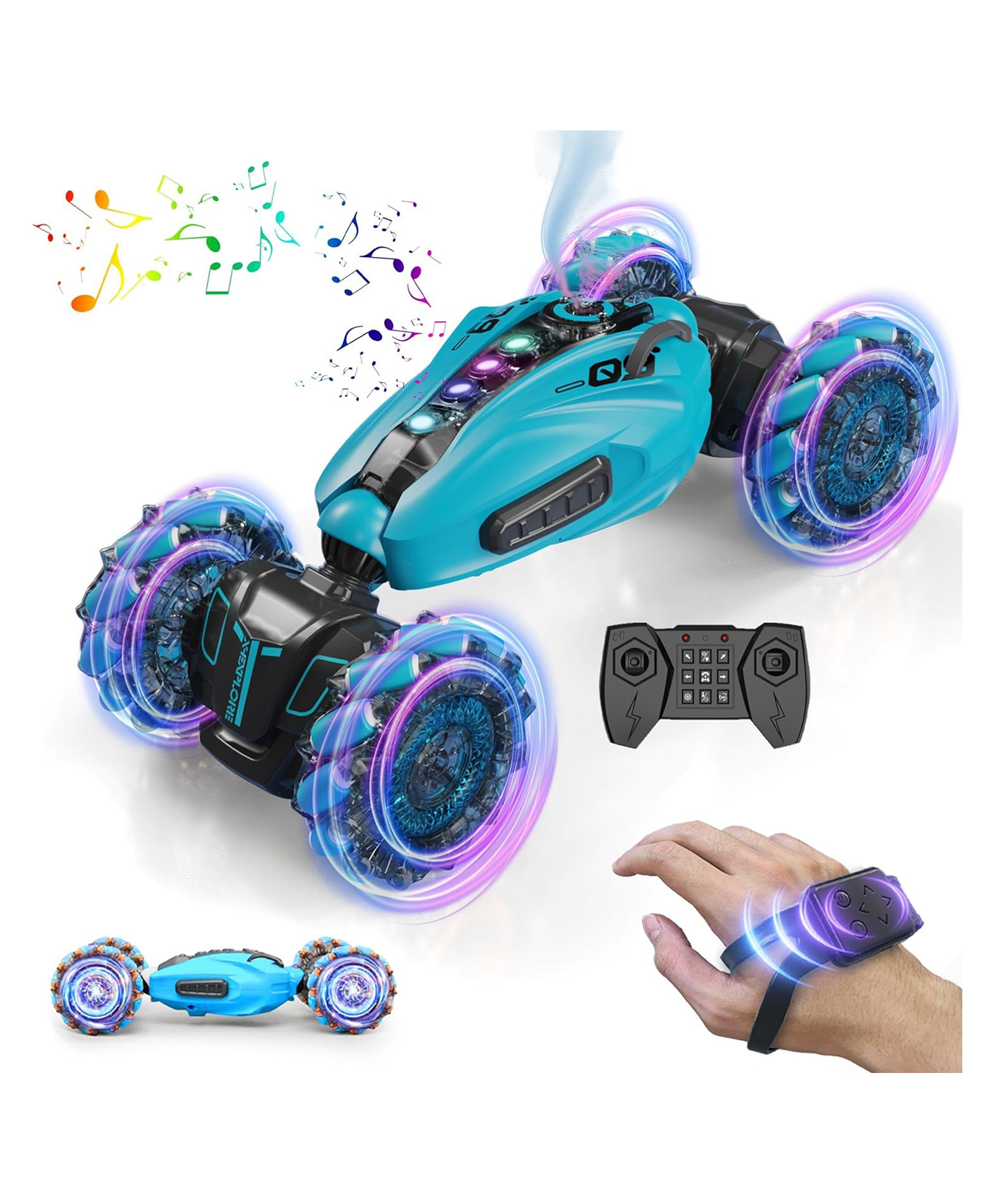Magicwand R/C Rechargeable 1:12 Scale Off-Road Gesture Controlled Monster Double Sided Spine Design Transformation All Terrain Monster Vehicle for Kids Blue-picture-15