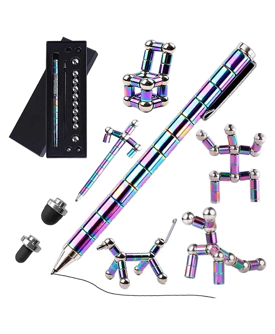 Magicwand Rainbow Colored Magnetic Toys Pen | Decompression Magnetic Metal Pen | Multifunction Writing Magnet Ballpoint Pen Pack of 1 Multi-Colored-picture-25