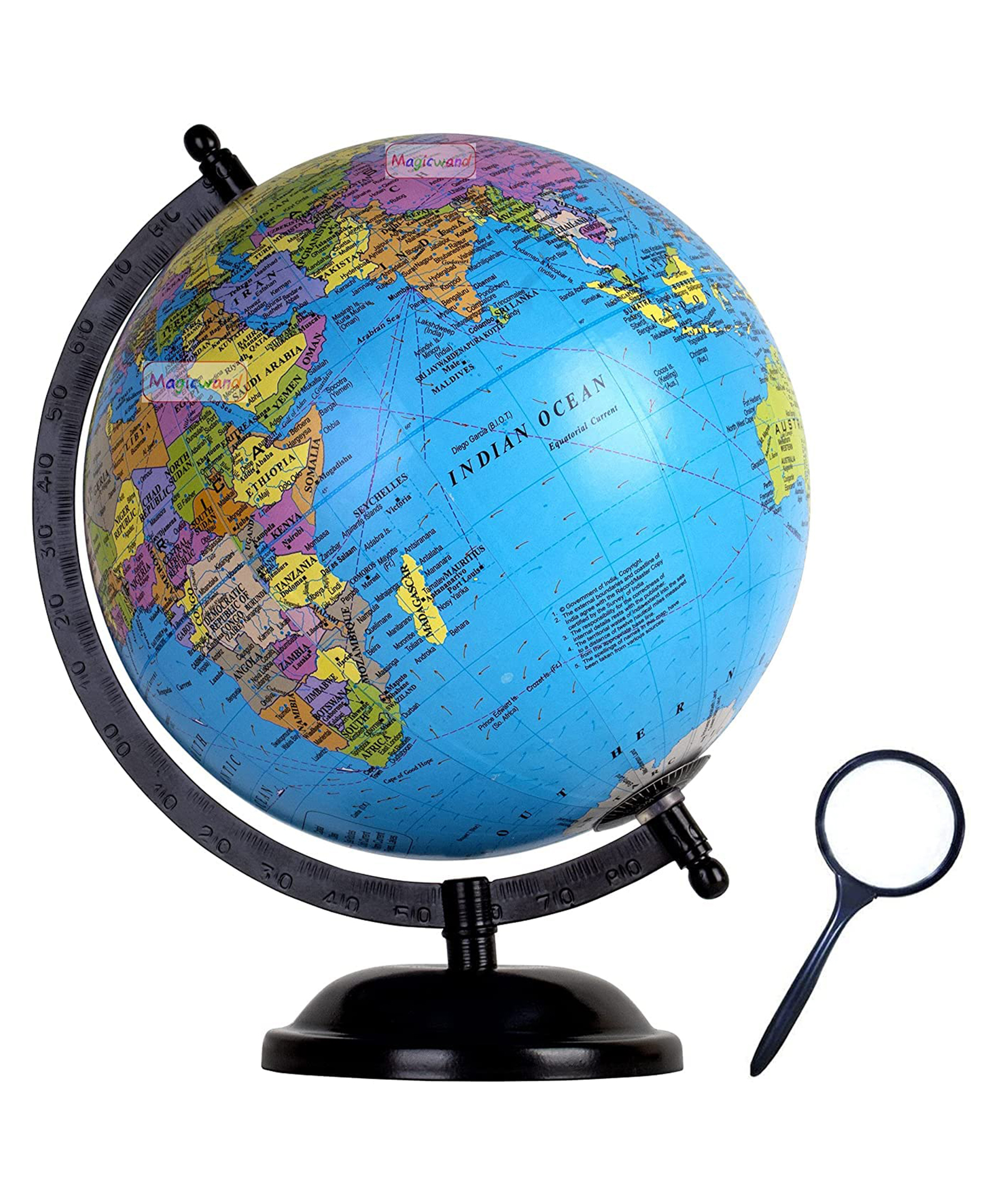 Magicwand STEM & STEAM Educational,Decorative Spinning Political Educational Laminated Rotating World Globe MADE IN INDIA 12" Black with Magnifier-image-43