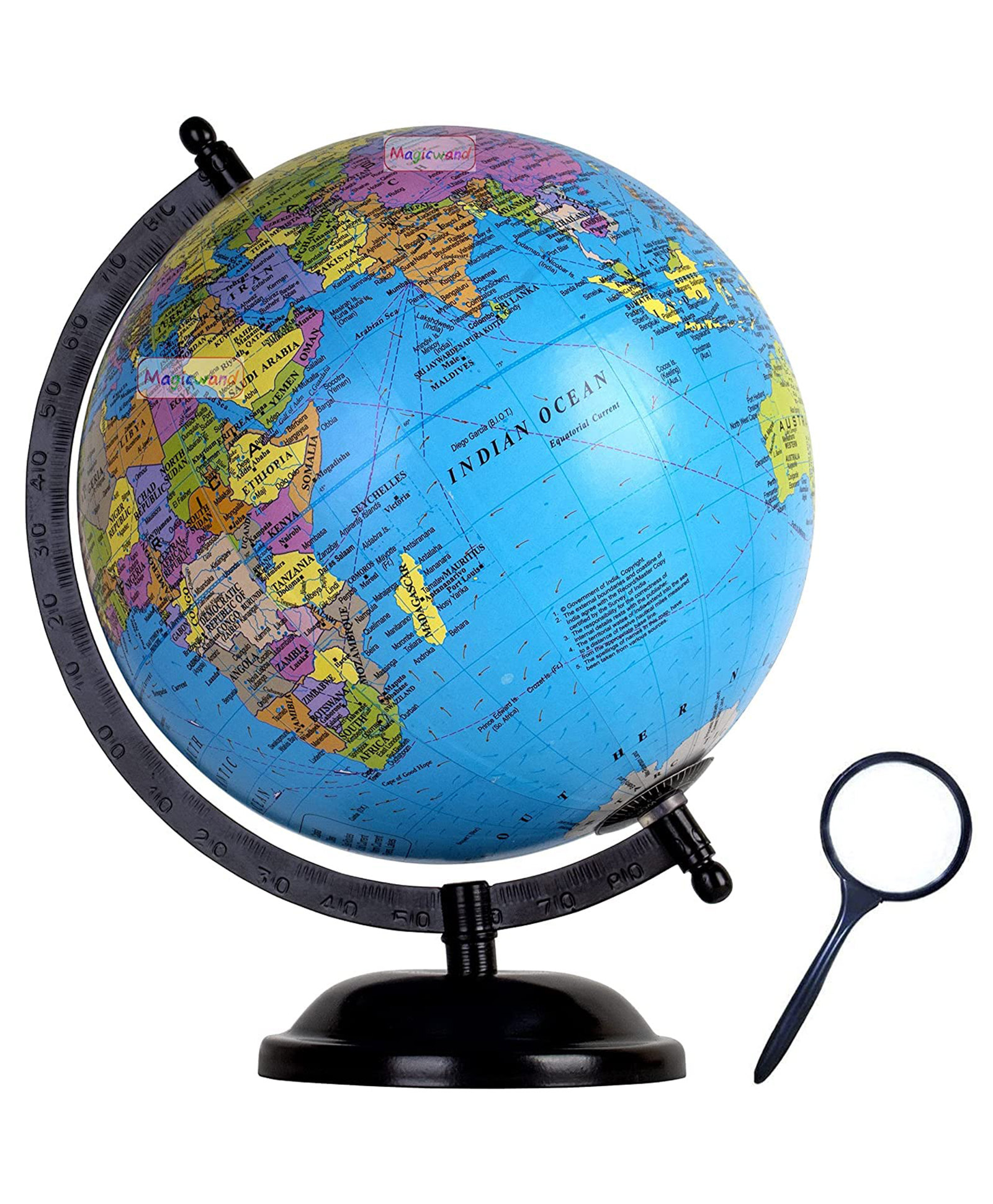 Magicwand Metal STEM & STEAM Educational,Decorative Spinning Political Educational Laminated Rotating World Globe MADE IN INDIA 8" Black with Magnifier-picture-28