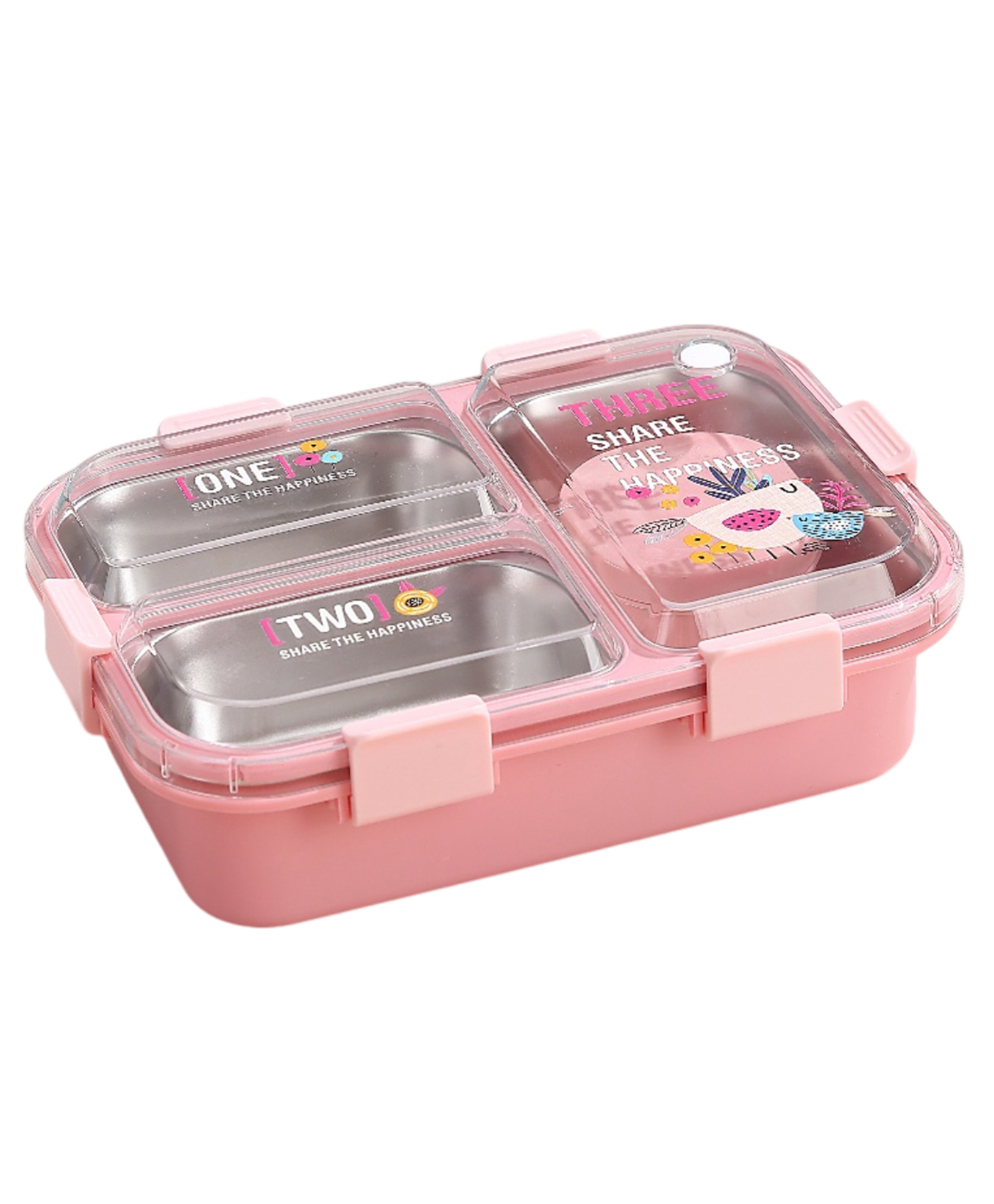Attro Stainless Steel Lunch Box with 3 Compartment & Inner Container - Pink-picture-19