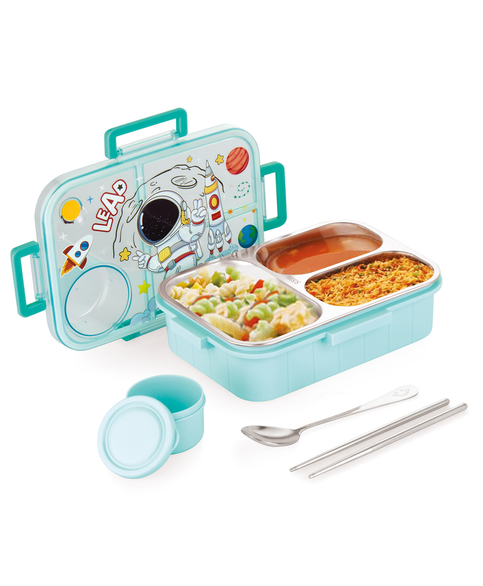 Attro Stainless Steel Lunch Boxwith Astronaut Space Theme - Light Blue-picture-14