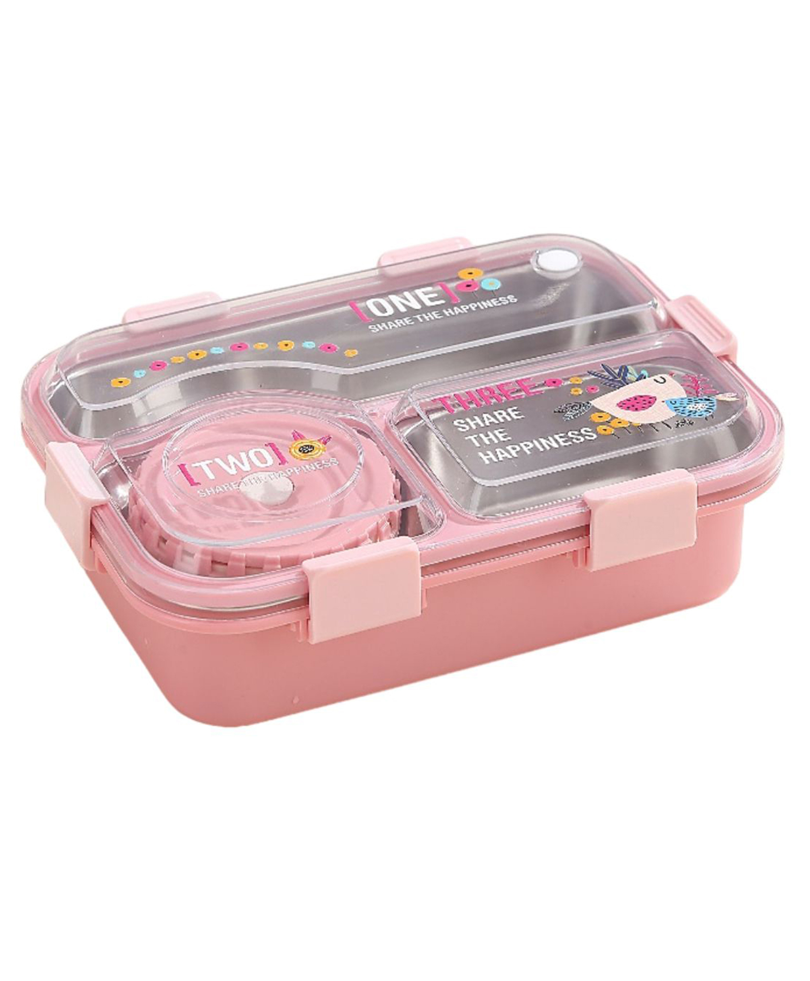 ATTRO Jupiter 3 Compartment Stainless Steel Lunch Box - Pink-picture-42
