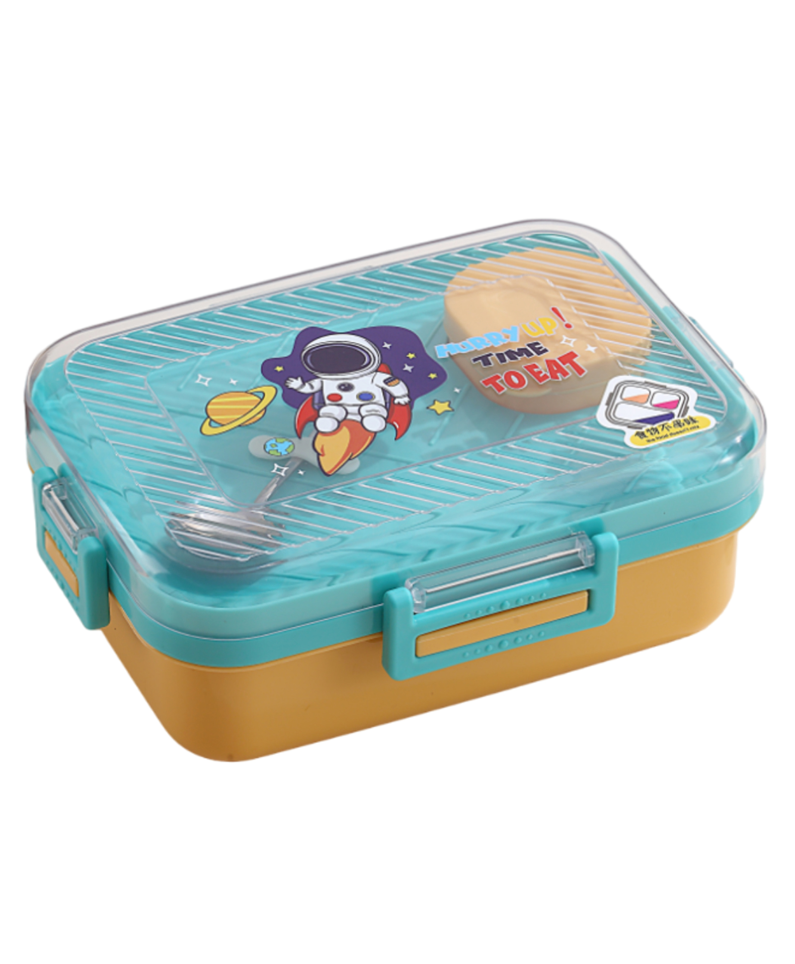 Attro Stainless Steel Lunch Box Astronaut Theme Print with Inner Container & Spoon - Blue-image-10