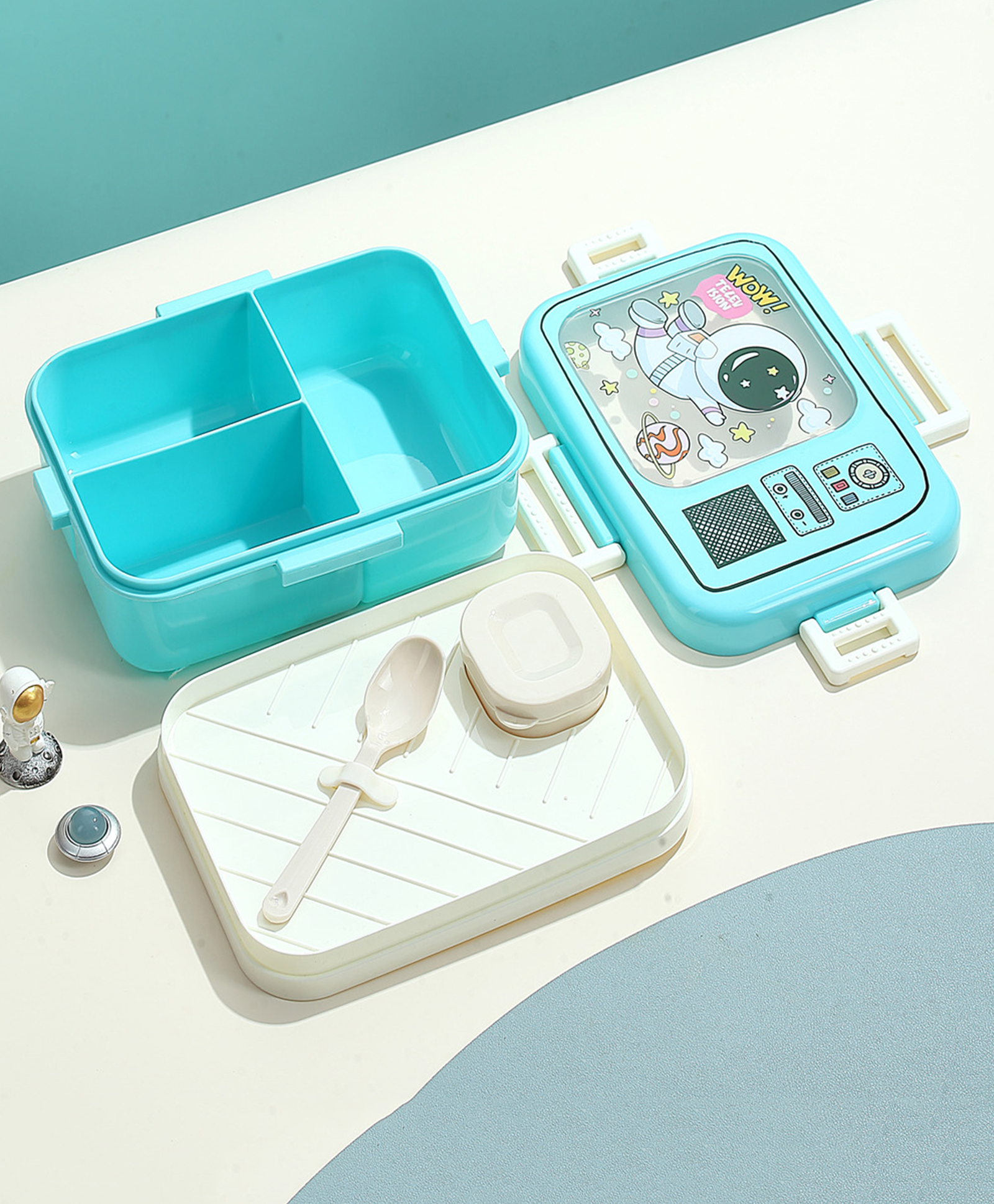 Attro Lunch Box Space Theme Print with Inner Container & Spoon - Light Blue-picture-17
