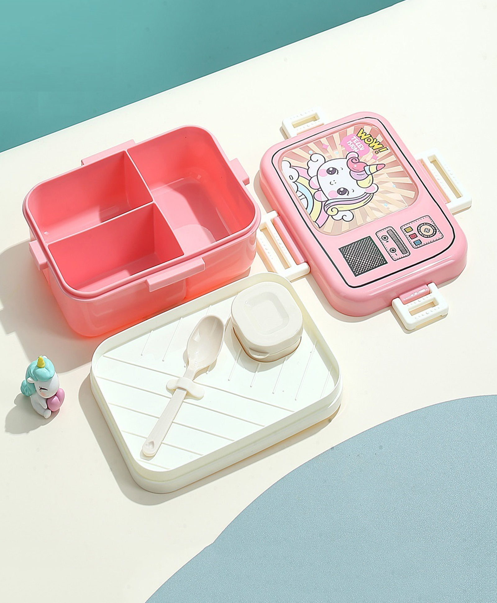 Attro Lunch Box Unicorn Theme Print with Inner Container & Spoon - Pink-picture-20