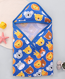 Babyhug Cotton Terry Knit Hooded Bath Towel with Stripe Design & Teddy Patch L 76 x B 76 cm - Blue & Yellow-image-17