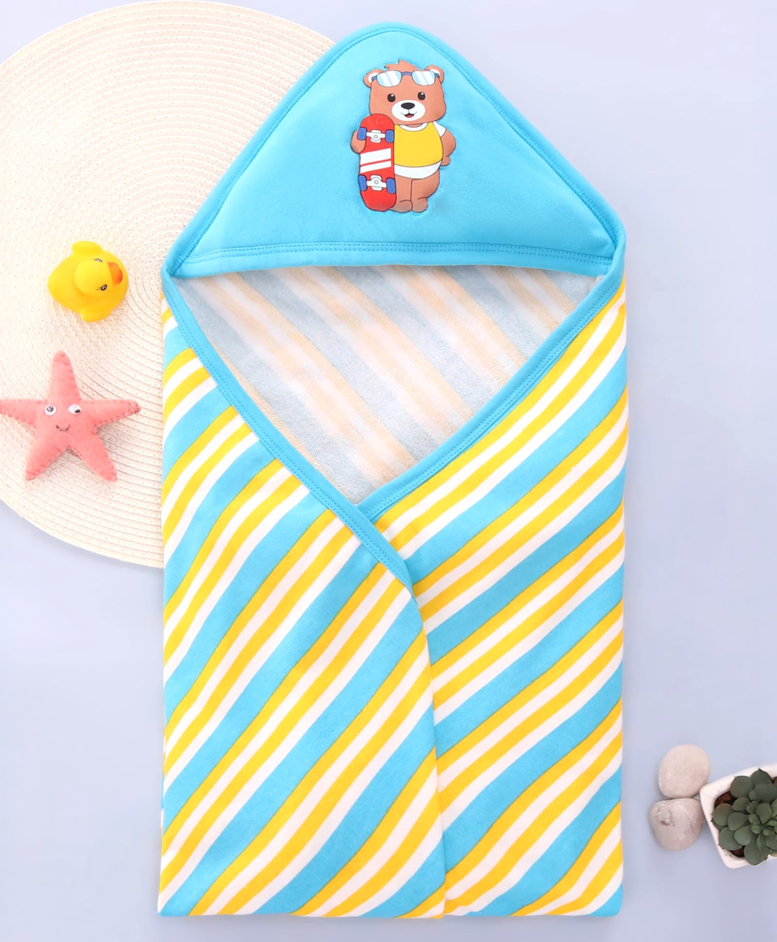 Babyhug Cotton Terry Knit Hooded Bath Towel with Animal Print L 76 x B 76 cm - Blue-image-19