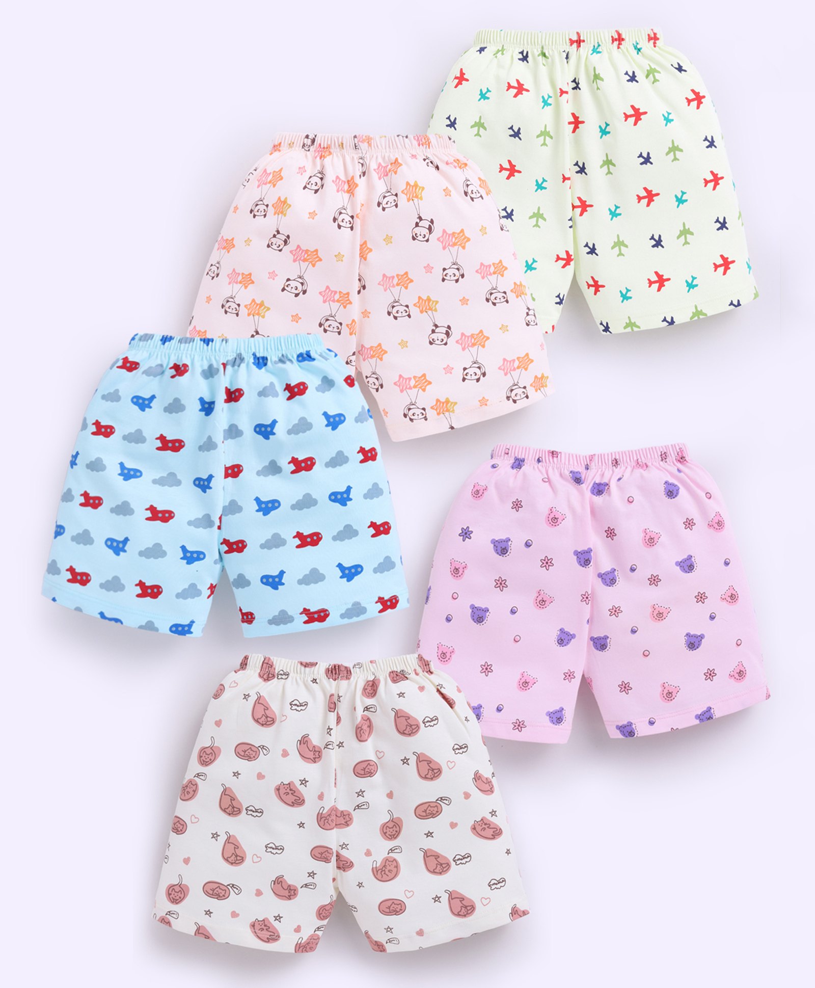 MOONKIDS 100% Cotton Knit Pack Of 5 Aeroplane & Animals Printed Boxers - Pink Blue Peach Beige & Yellow-picture-12