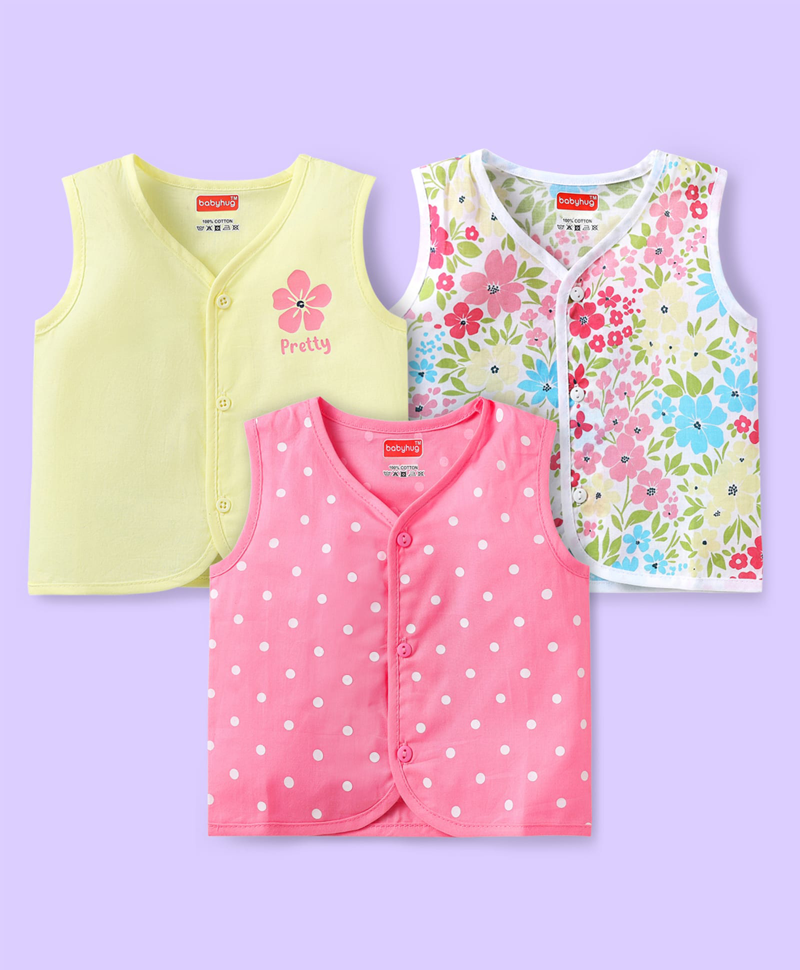 Babyhug 100% Cotton Sleeveless Front Open Jhablas with Stripes & Animal Print Pack of 3 - White & Neon Green-image-18