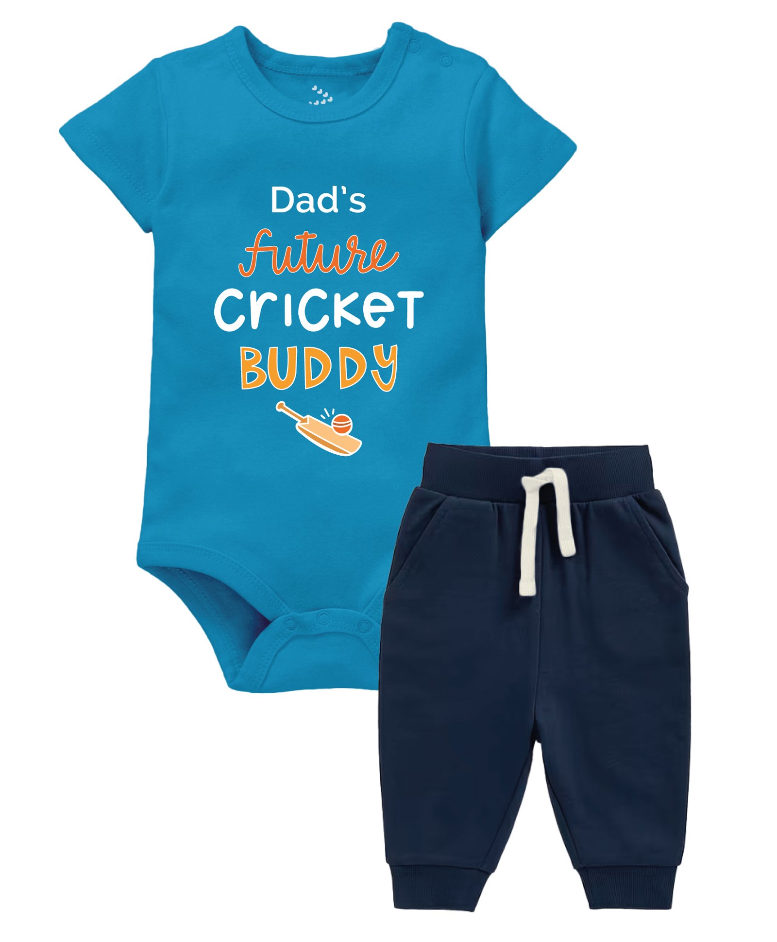 Zeezeezoo 100% Cotton Cricket Theme Half Sleeves Dads Future Cricket Buddy Text Printed Onesie With Joggers Set -Navy & Blue-picture-37