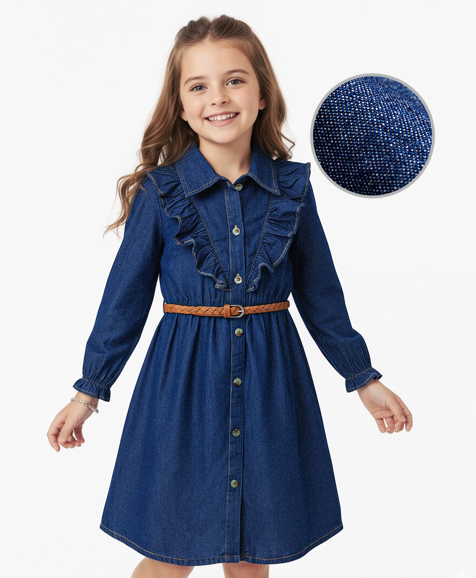 Hola Bonita Cotton Woven Full Sleeves Denim Shirt Dress With Belt - Blue-image-7