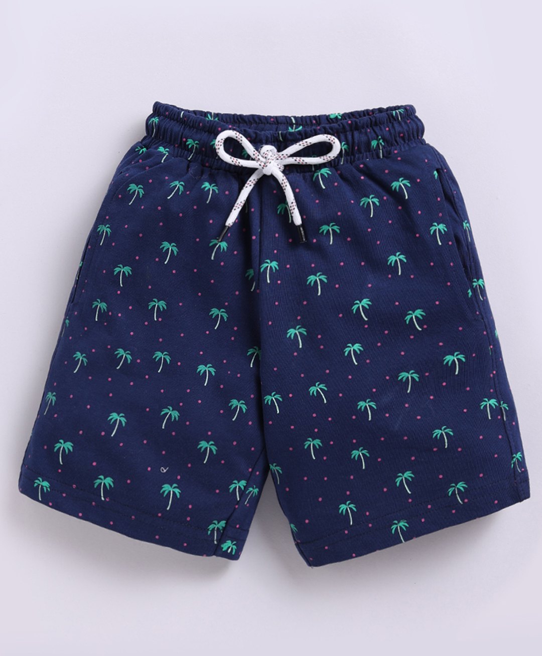 Kidcity Cotton Loopknit Palm Trees & Polka Dots Printed Shorts - Navy Blue-picture-14
