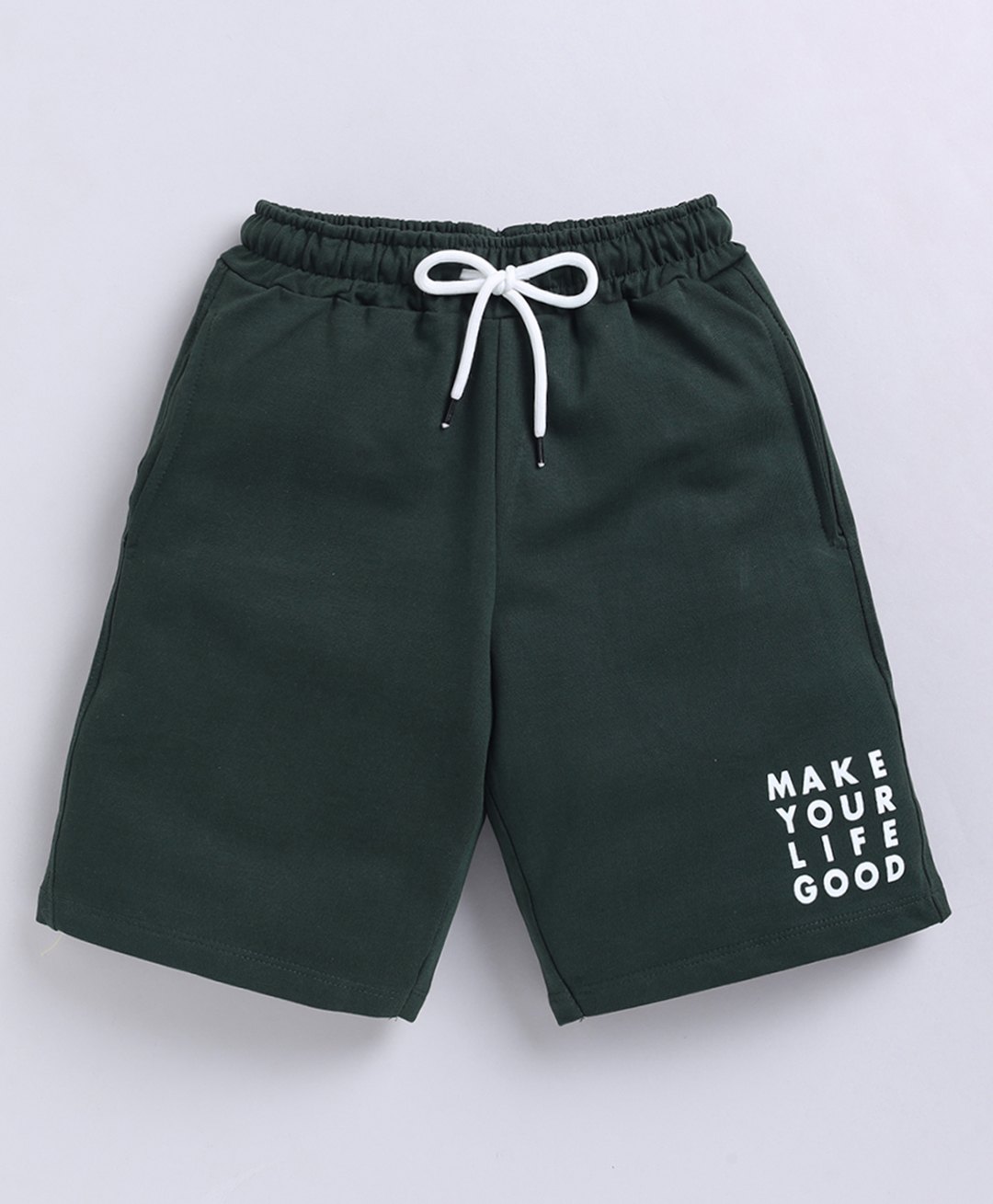 Kidcity Cotton Loopknit Make Your Life Good Text Printed Shorts - Bottle Green-picture-22