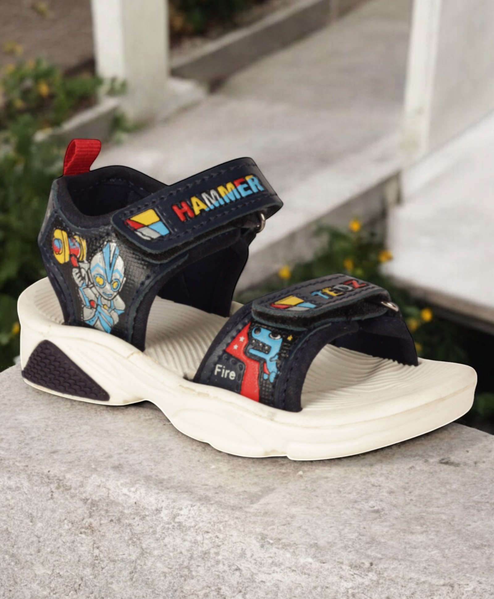 Lil Lollipop Cartoon Designed Velcro Closure Sandals - Navy Blue-picture-10