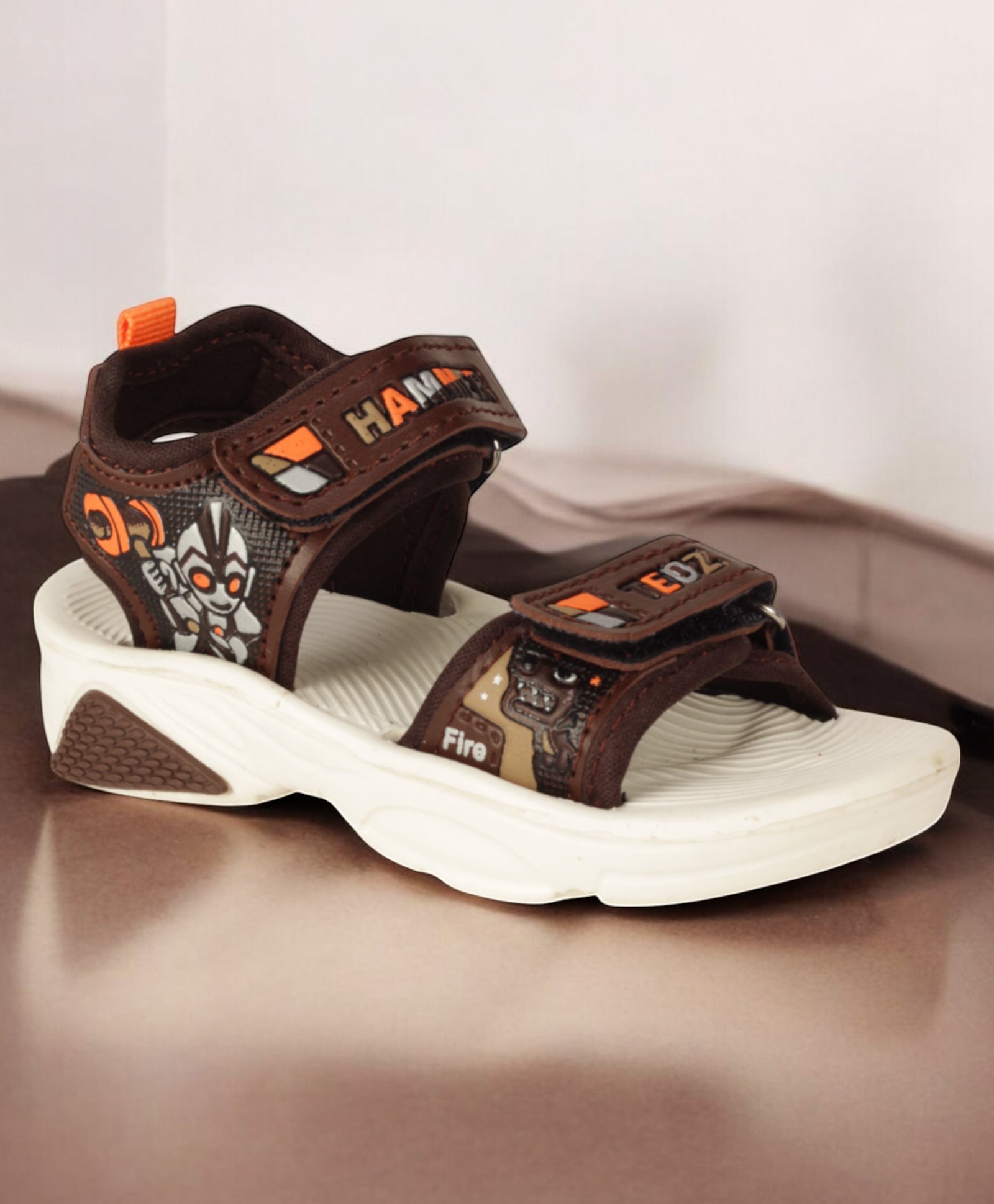 Lil Lollipop Cartoon Designed Velcro Closure Sandals - Brown-picture-10