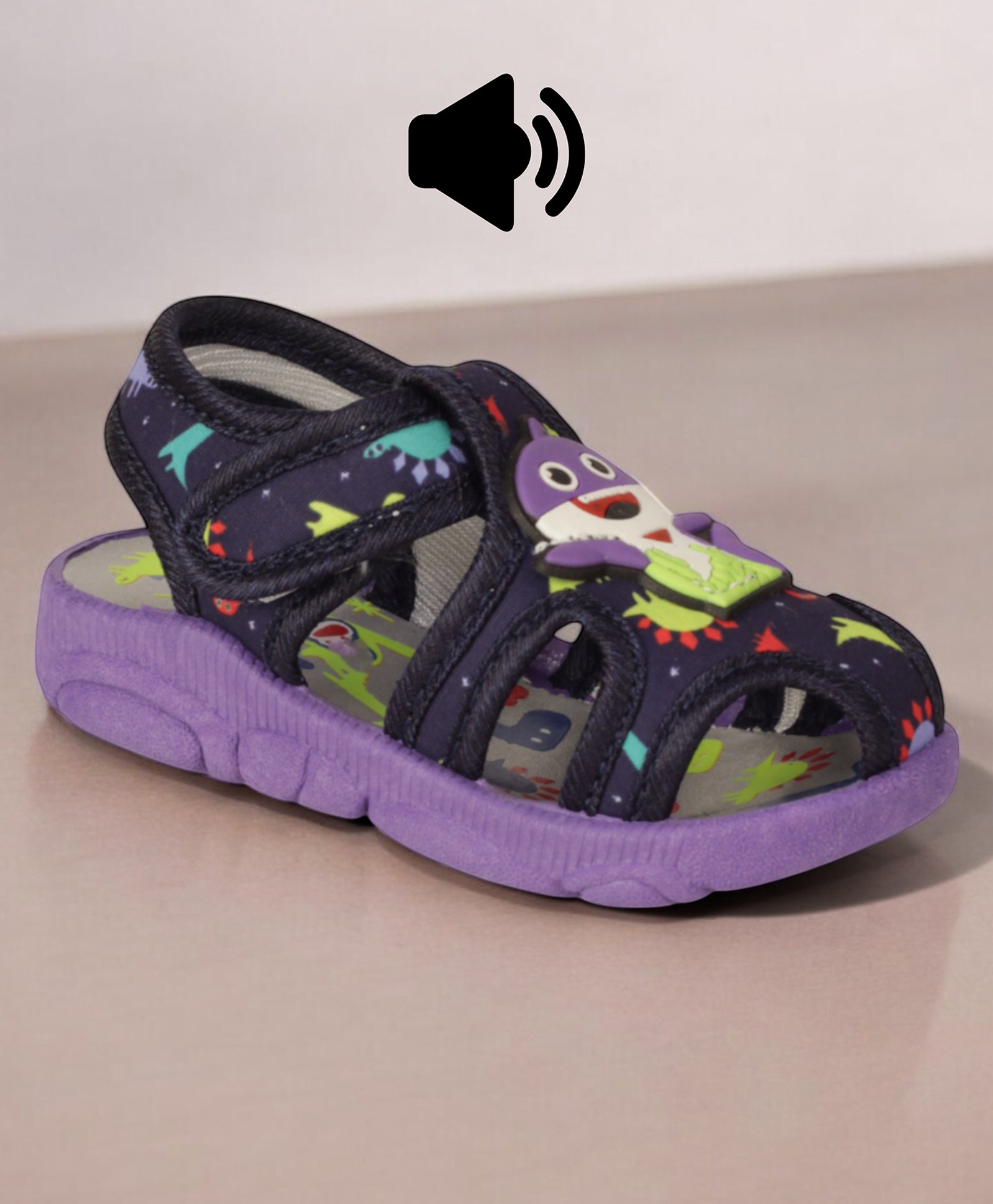 Lil Lollipop Dinosaur Designed & Applique Detailed With Velcro Closure Musical Sandals - Navy Blue-picture-21