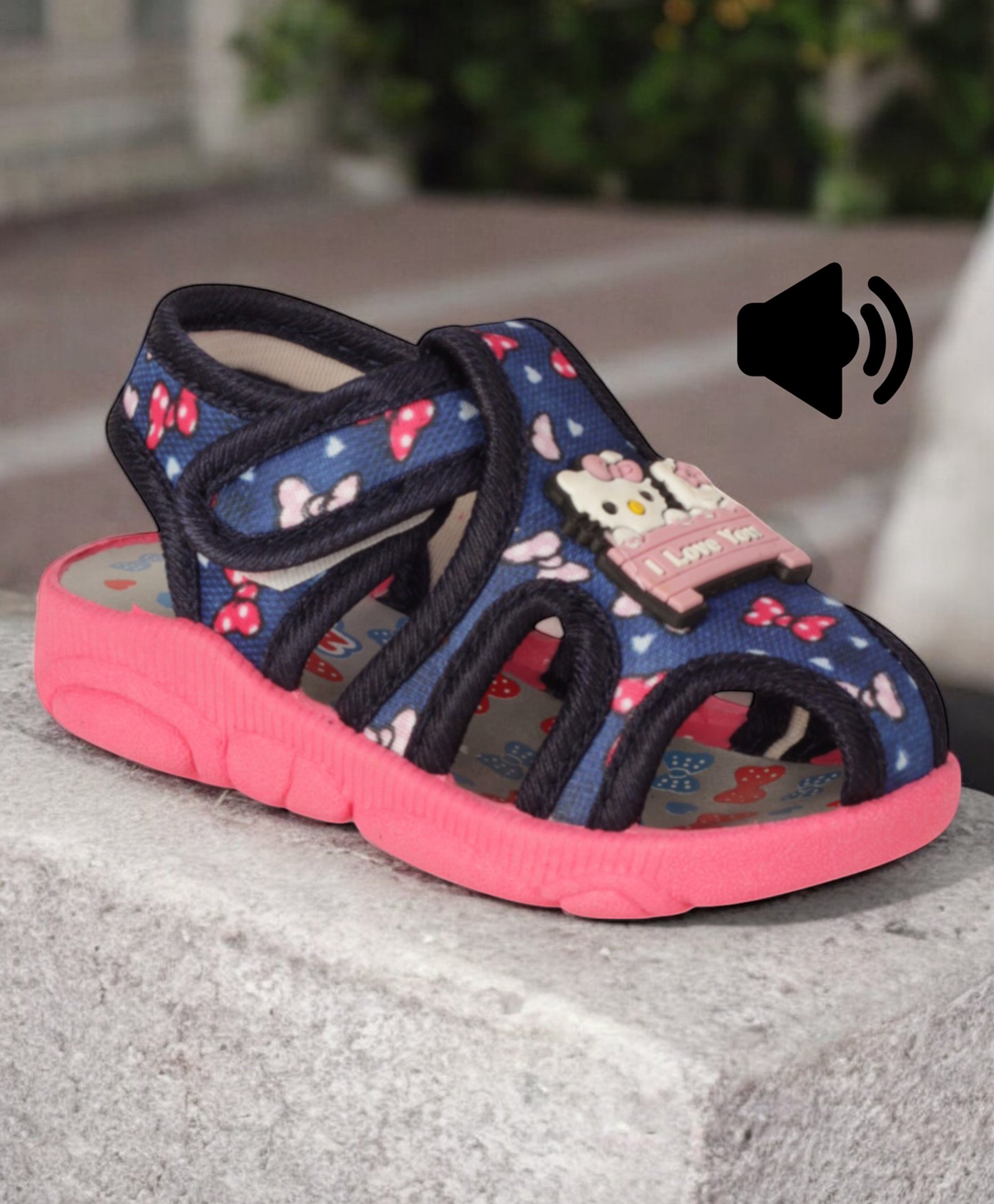 Lil Lollipop Dinosaur Designed & Applique Detailed With Velcro Closure Sandals - Navy Blue & Pink-picture-24
