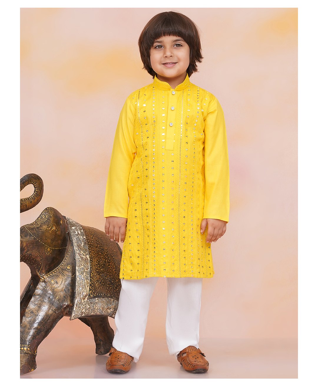 KID1 Rayon Cotton Full Sleeves Mirror Work Detailed Sequins Embellished Kurta Pyjama Set - Yellow-picture-43