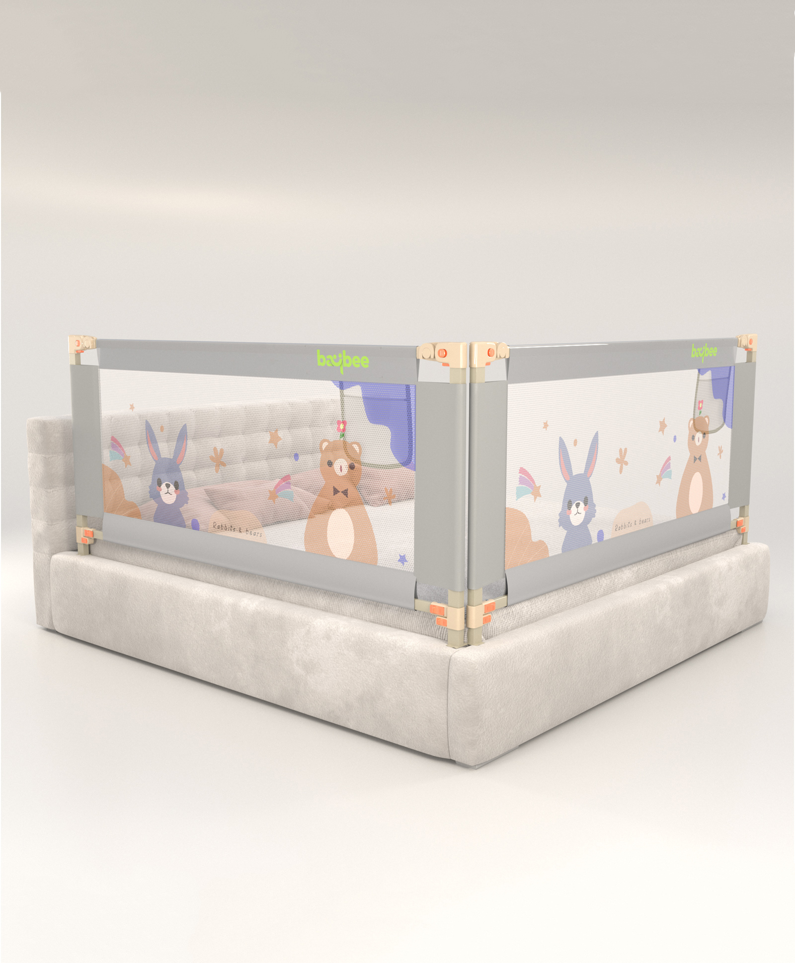BAYBEE Baby Bed Rail Guard for Baby Toddlers Safety, Portable Kids Bed Rail Safeguard Fence with Adjustable Height | Foldable Single Side Bed Protector for Newborn Baby (Pack of 2, Light Grey, 150x80cm)-image-42