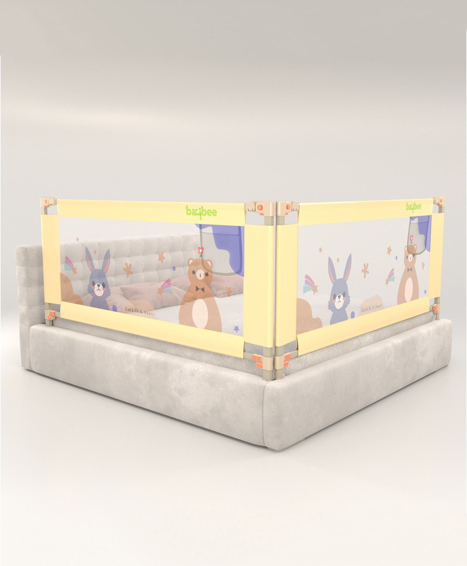 BAYBEE Baby Bed Rail Guard for Baby Toddlers Safety, Portable Kids Bed Rail Safeguard Fence with Adjustable Height | Foldable Single Side Bed Protector for Newborn Baby (Pack of 2, Beige, 150x80cm)-picture-13