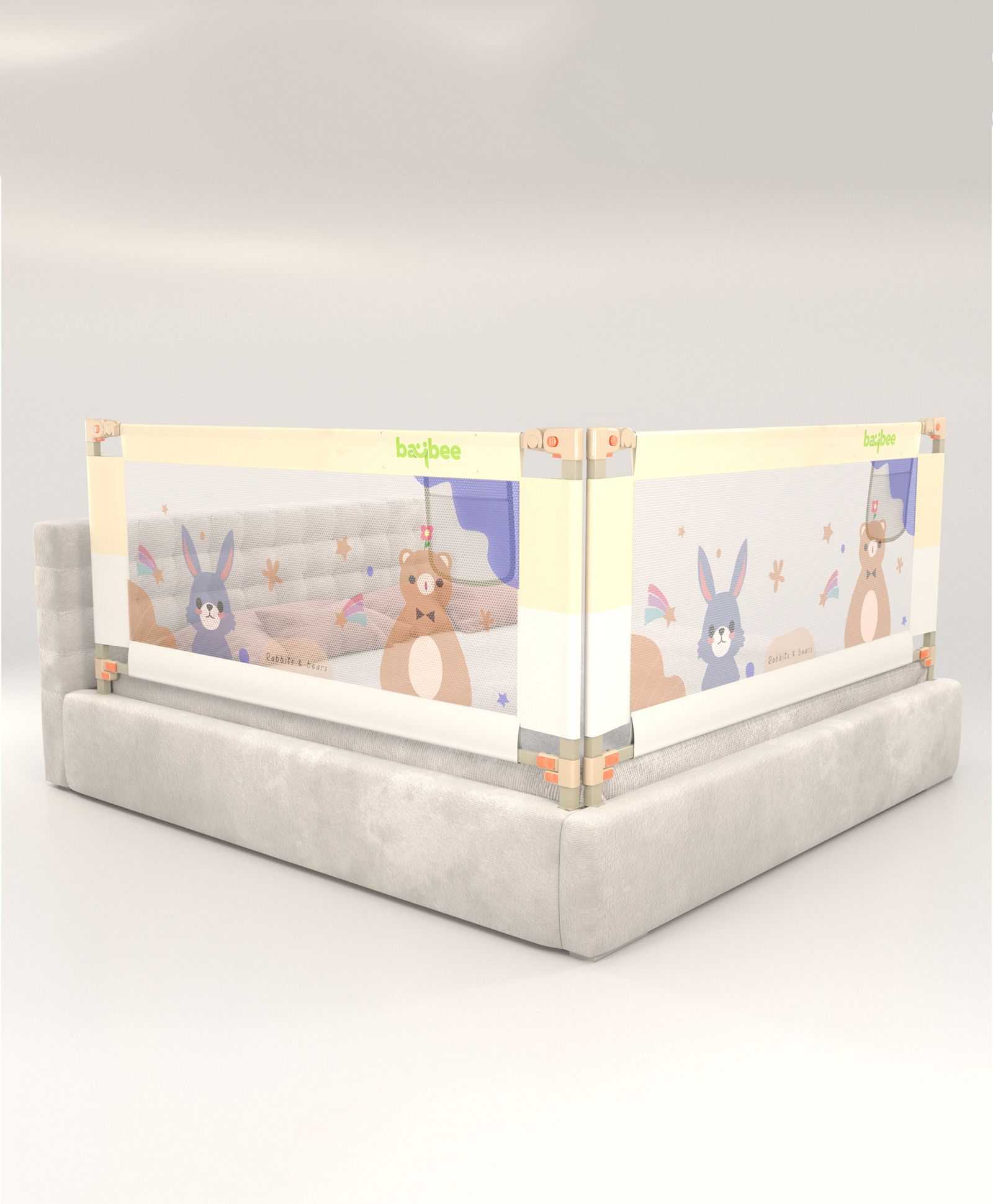BAYBEE Baby Bed Rail Guard for Baby Toddlers Safety, Portable Kids Bed Rail Safeguard Fence with Adjustable Height | Foldable Single Side Bed Protector for Newborn Baby (Pack of 2, White/Beige, 150x80cm)-picture-17