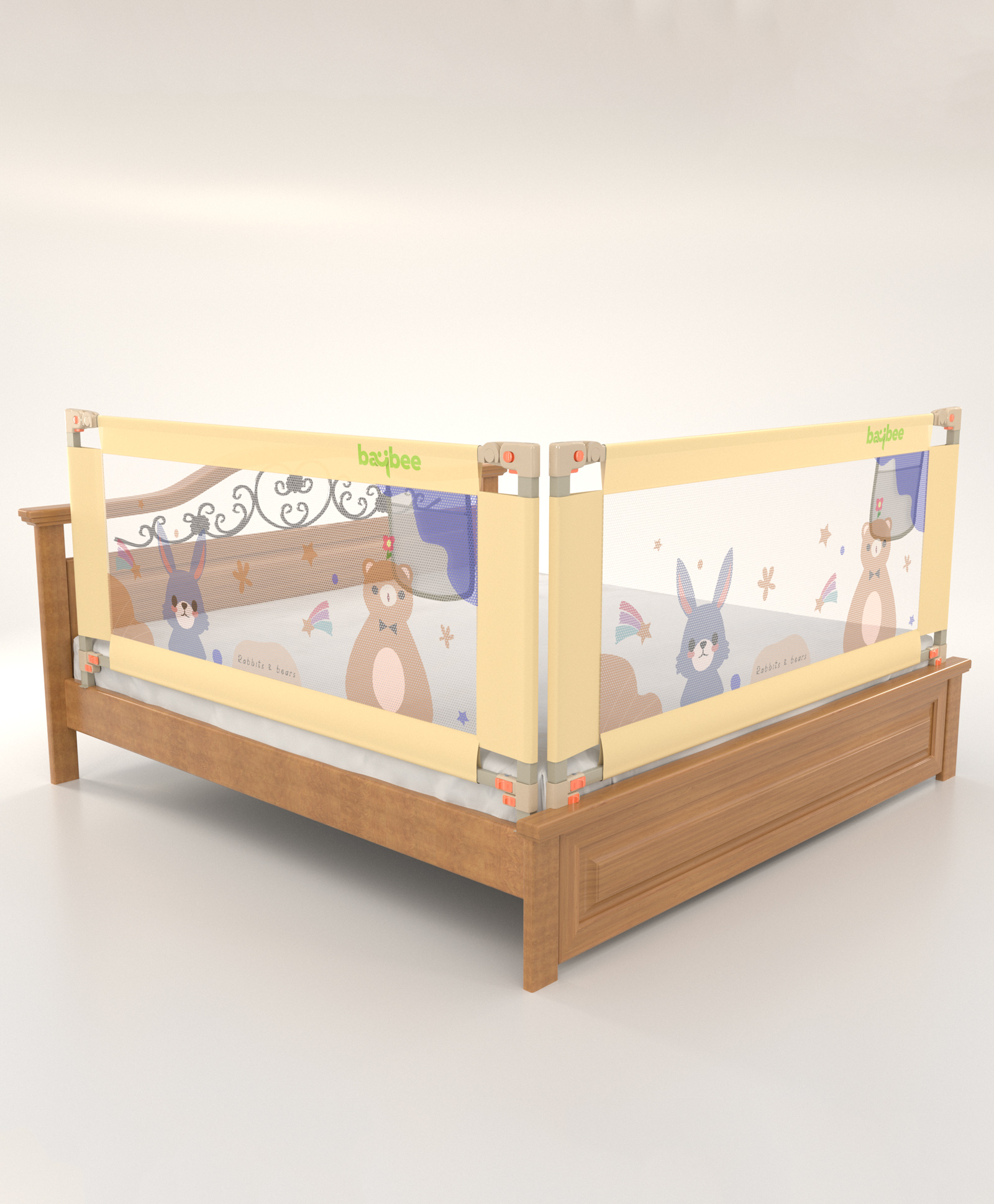 BAYBEE Baby Bed Rail Guard for Baby Toddlers Safety, Portable Kids Bed Rail Safeguard Fence with Adjustable Height | Foldable Single Side Bed Protector for Newborn Baby (Pack of 2, Beige, 180x80cm)-picture-12