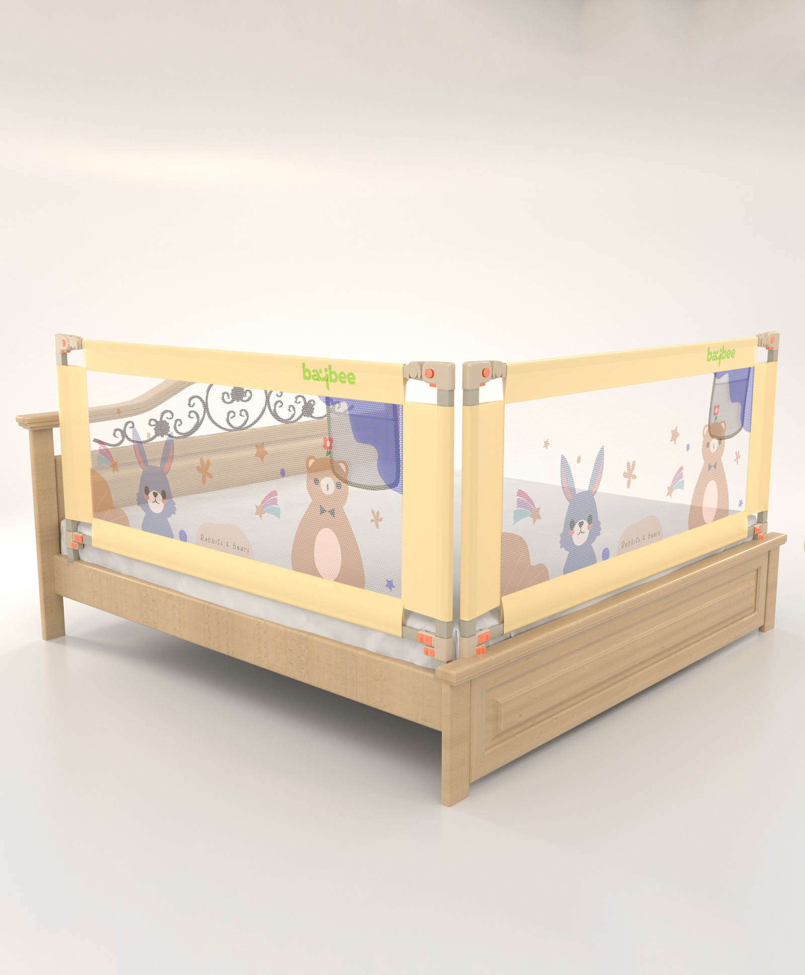 BAYBEE Baby Bed Rail Guard for Baby Toddlers Safety, Portable Kids Bed Rail Safeguard Fence with Adjustable Height | Foldable Single Side Bed Protector for Newborn Baby (Pack of 2, Beige, 200x80cm)-picture-45