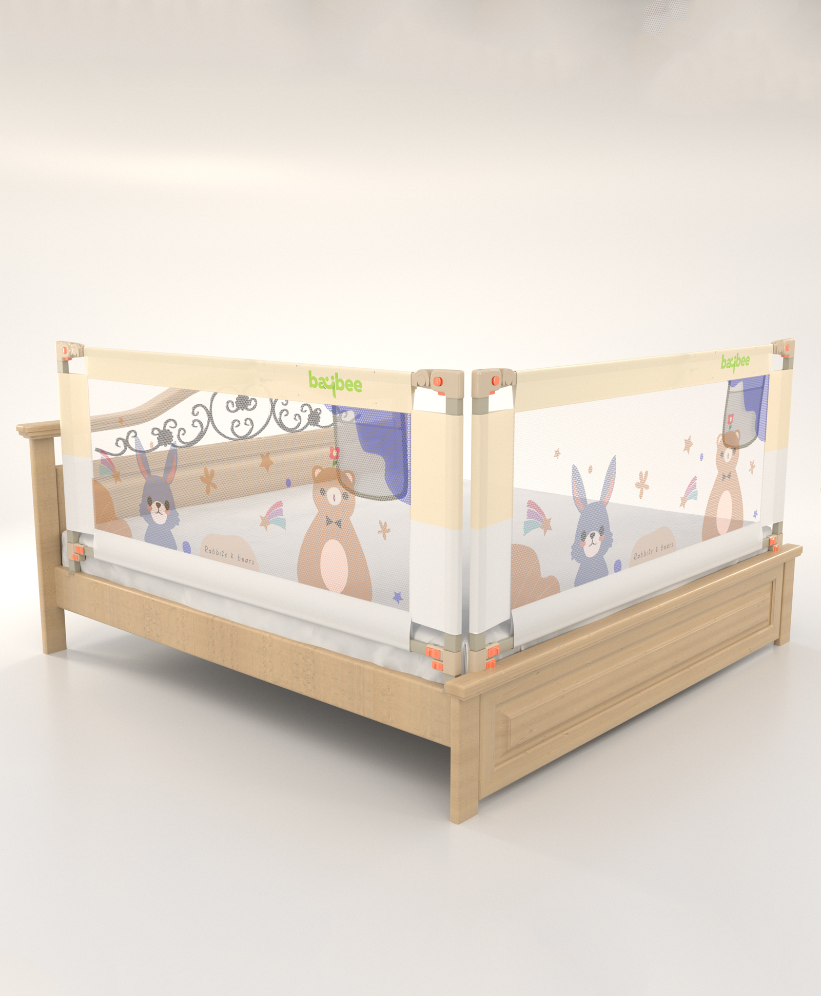 BAYBEE Baby Bed Rail Guard for Baby Toddlers Safety, Portable Kids Bed Rail Safeguard Fence with Adjustable Height | Foldable Single Side Bed Protector for Newborn Baby (Pack of 2, White/Beige, 200x80cm)-picture-28