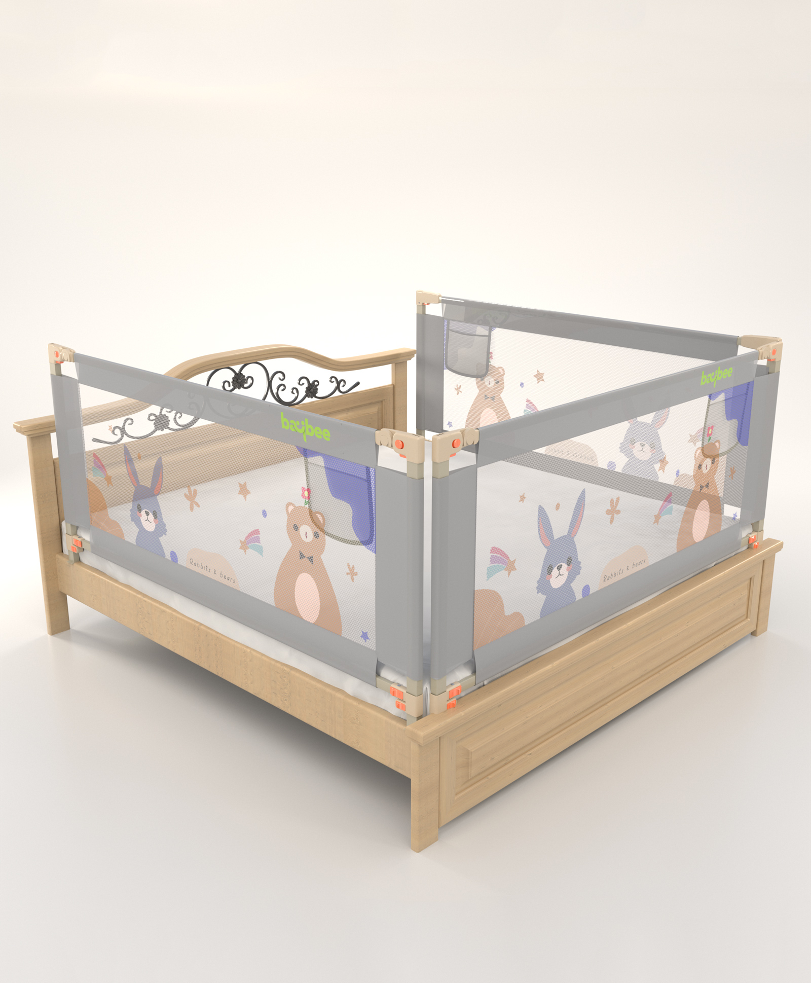 BAYBEE Baby Bed Rail Guard for Baby Toddlers Safety, Portable Kids Bed Rail Safeguard Fence with Adjustable Height | Foldable Single Side Bed Protector for Newborn Baby (Pack of 3, Light Grey, 150x80cm)-picture-41
